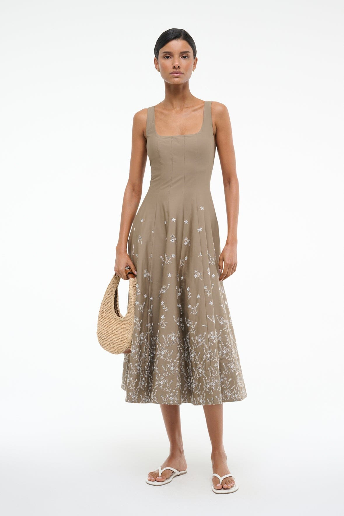 STAUD WELLS DRESS TAUPE EMBROIDERY - 2