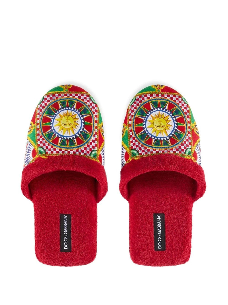 Carretto Siciliano-print terry slippers 4