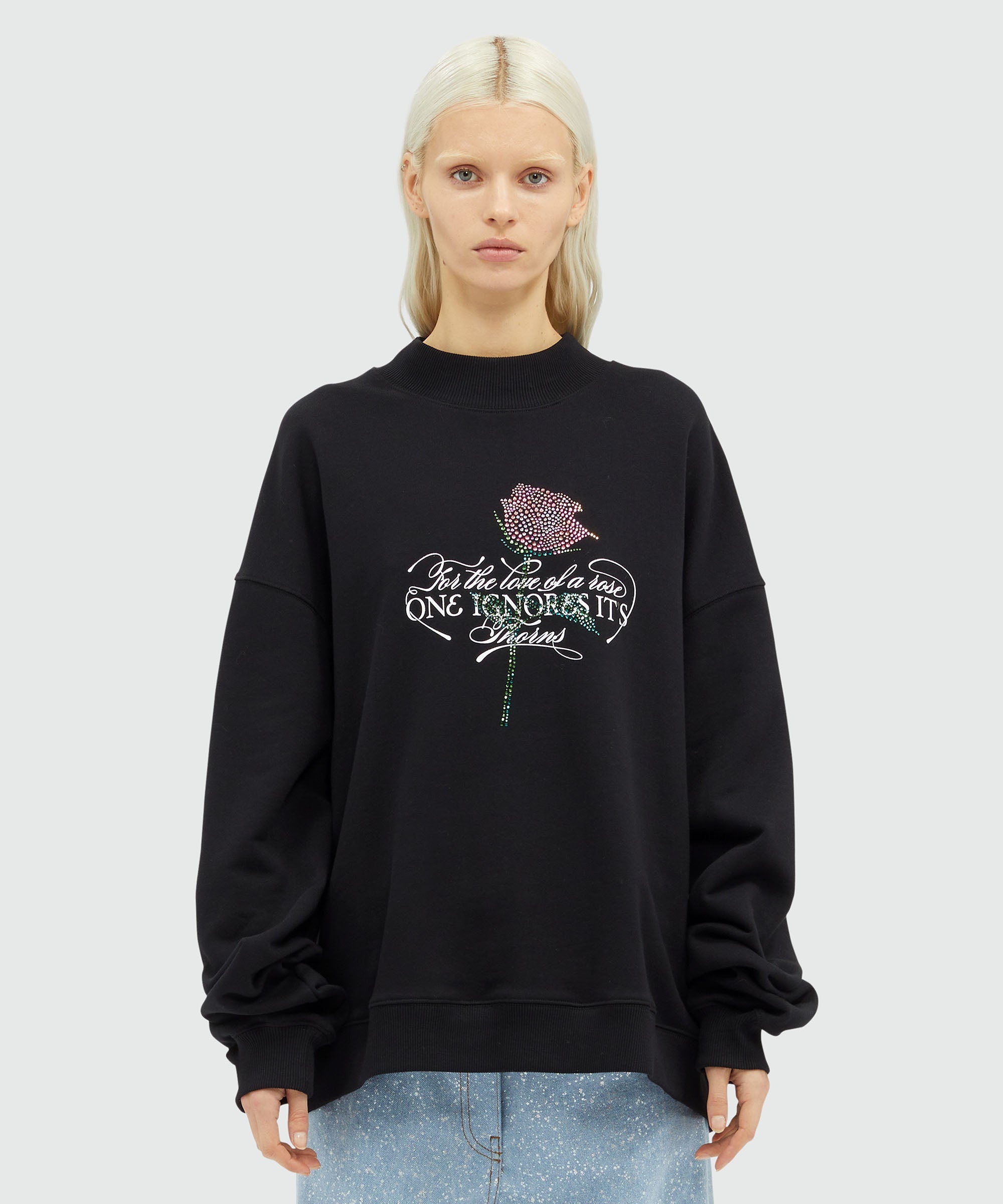Jersey sweatshirt with quote and rhinestones - 2