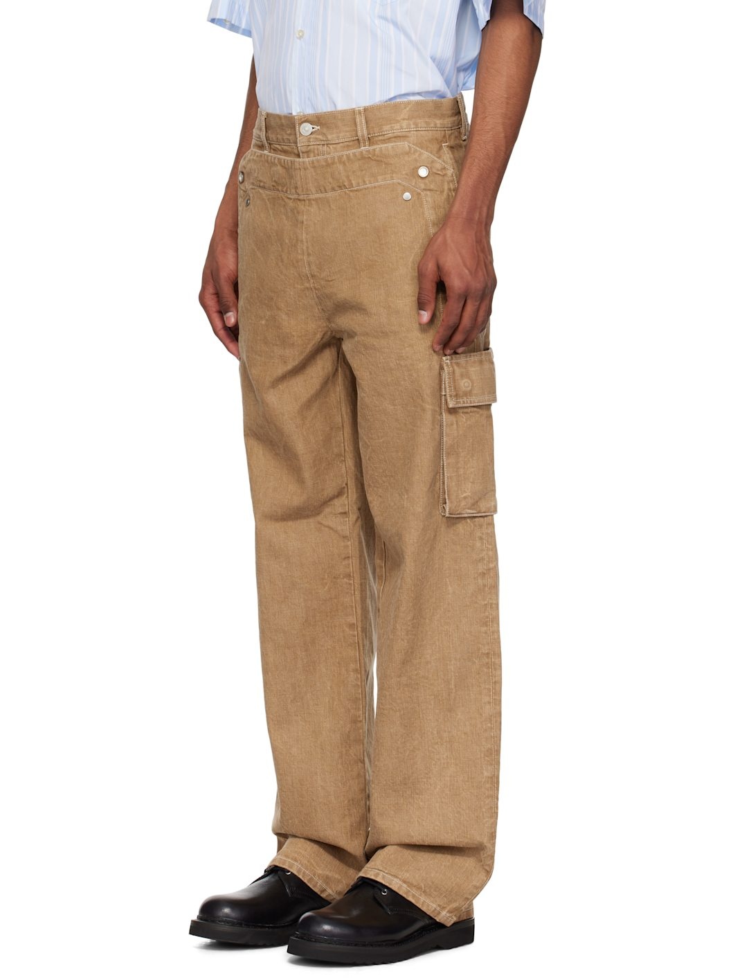 Tan Peek-A-Boo Denim Cargo Pants - 4