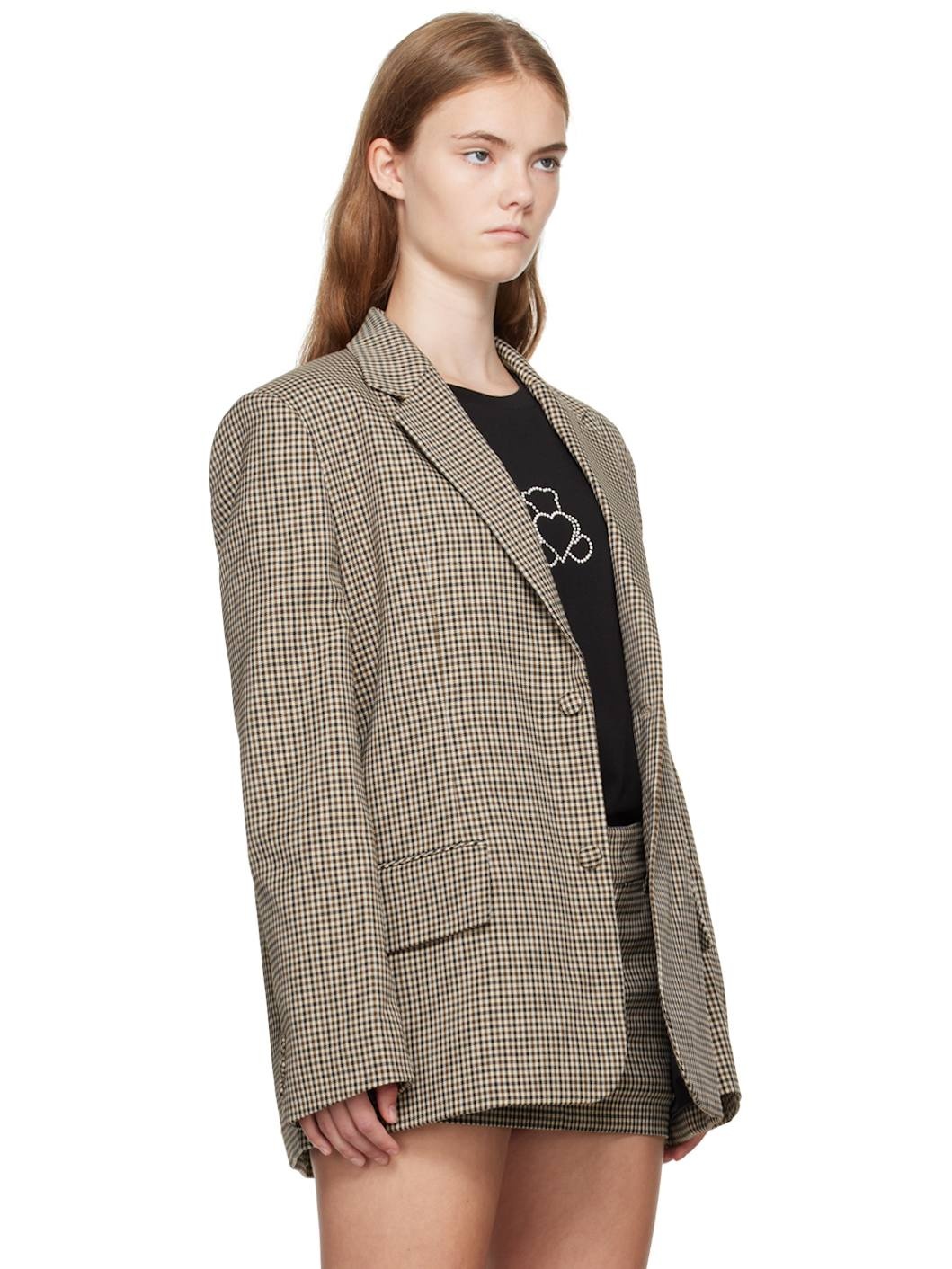 Beige Padded Shoulder Blazer - 2