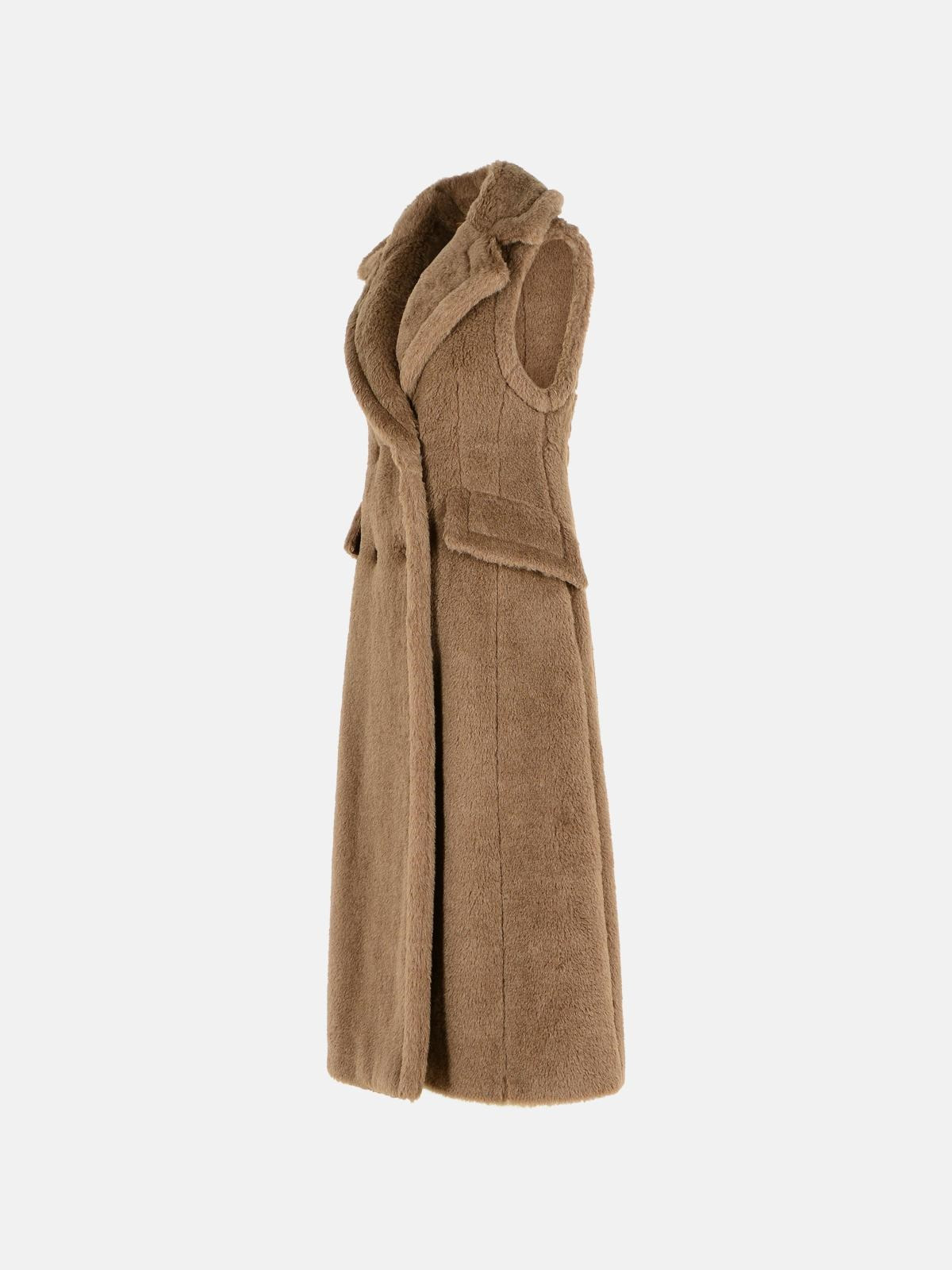 'BOARIO 1234' SLEEVELESS COAT IN ALPACA AND BROWN WOOL 'TEDDY' - 2