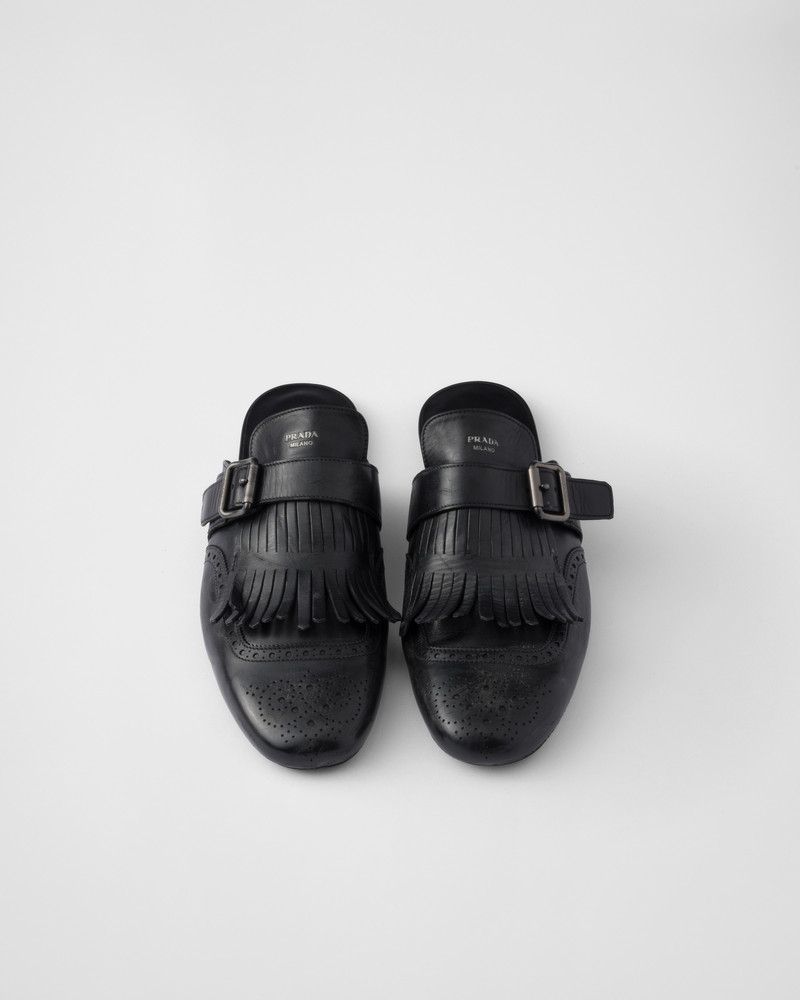 Fringed monk strap leather mules 4
