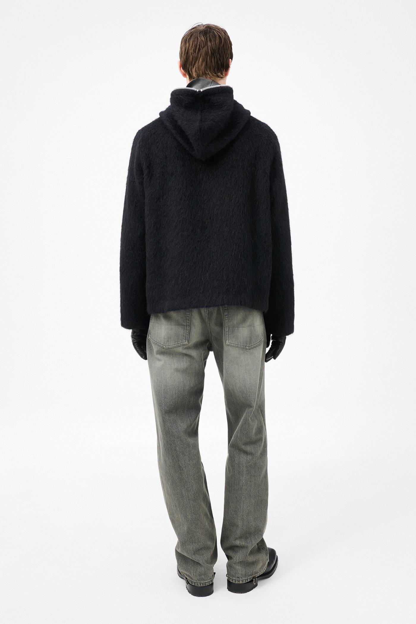 Full Zip Hood Black Hairy Wool - 7
