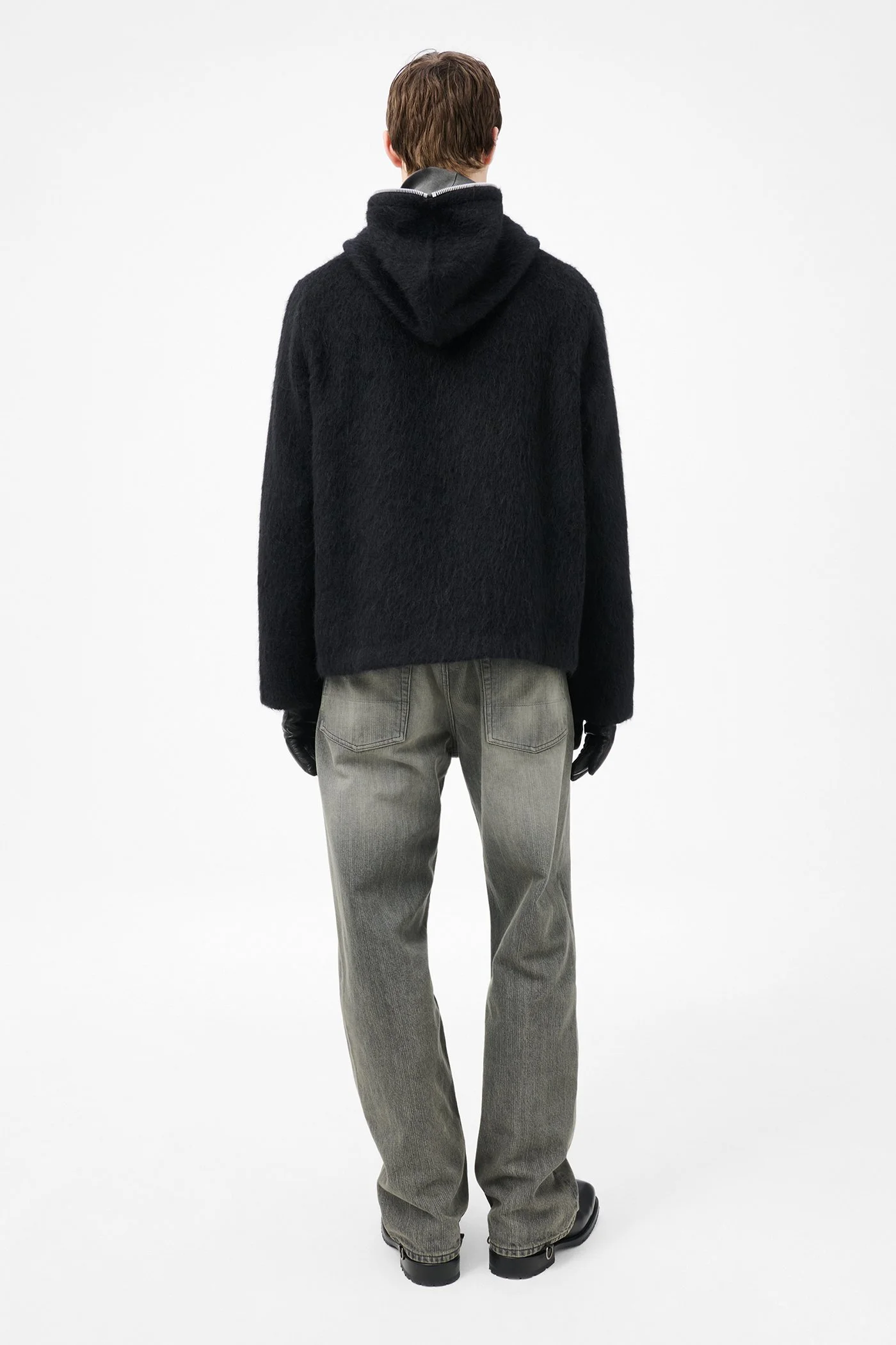 Our Legacy Full Zip Hood Black Hairy Wool | REVERSIBLE