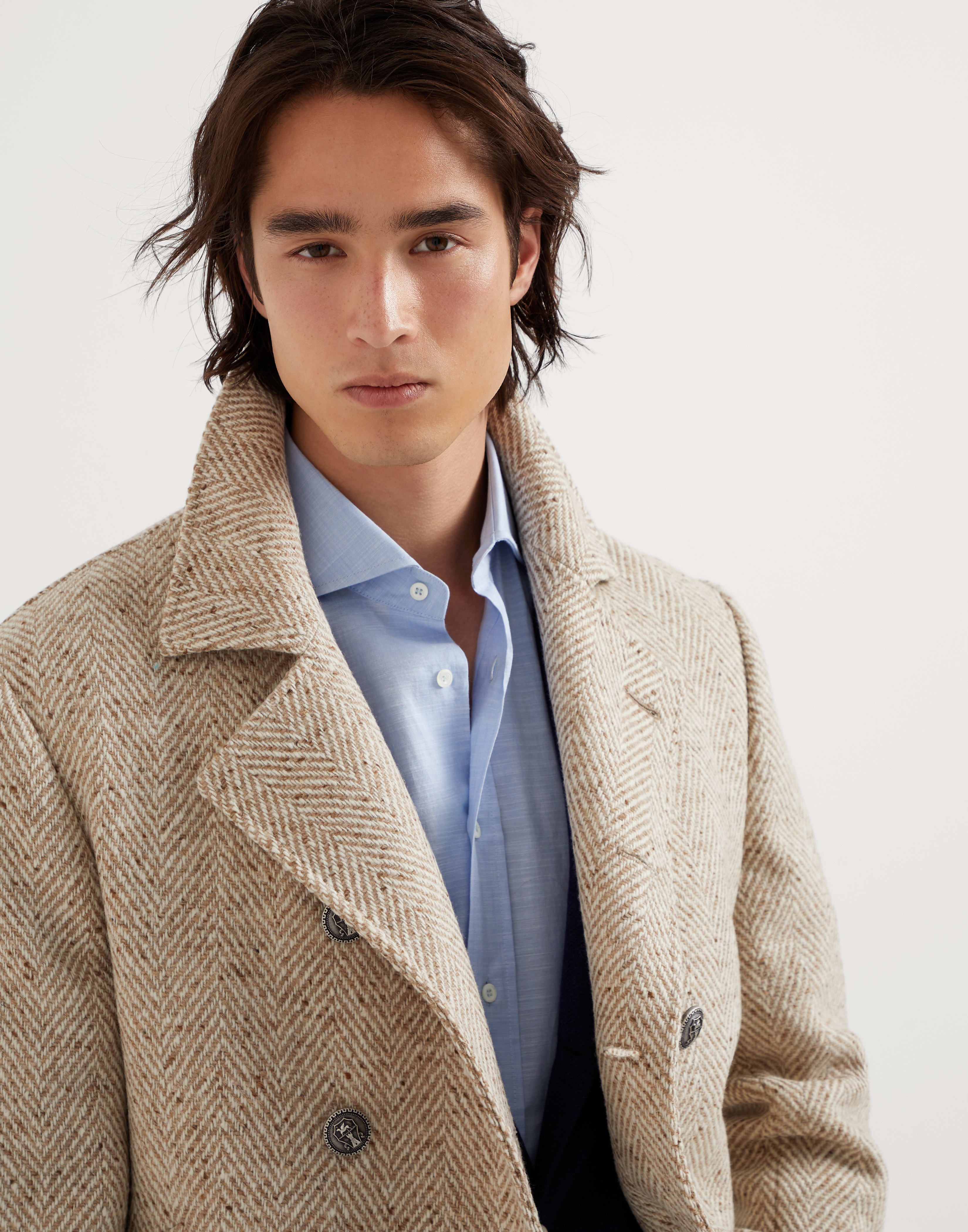 Virgin wool chevron pea coat with metal buttons - 3