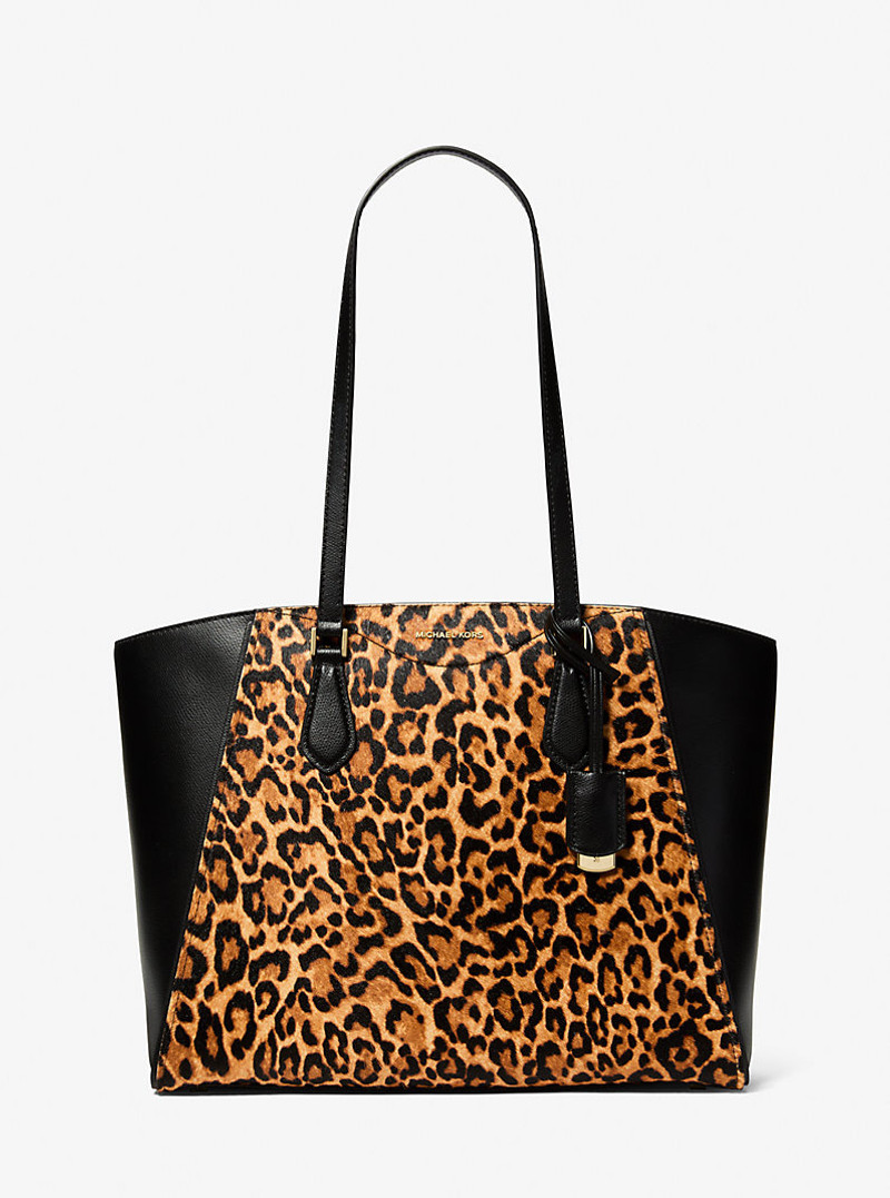 Taryn Large Leopard Print Calf Hair Tote Bag 1