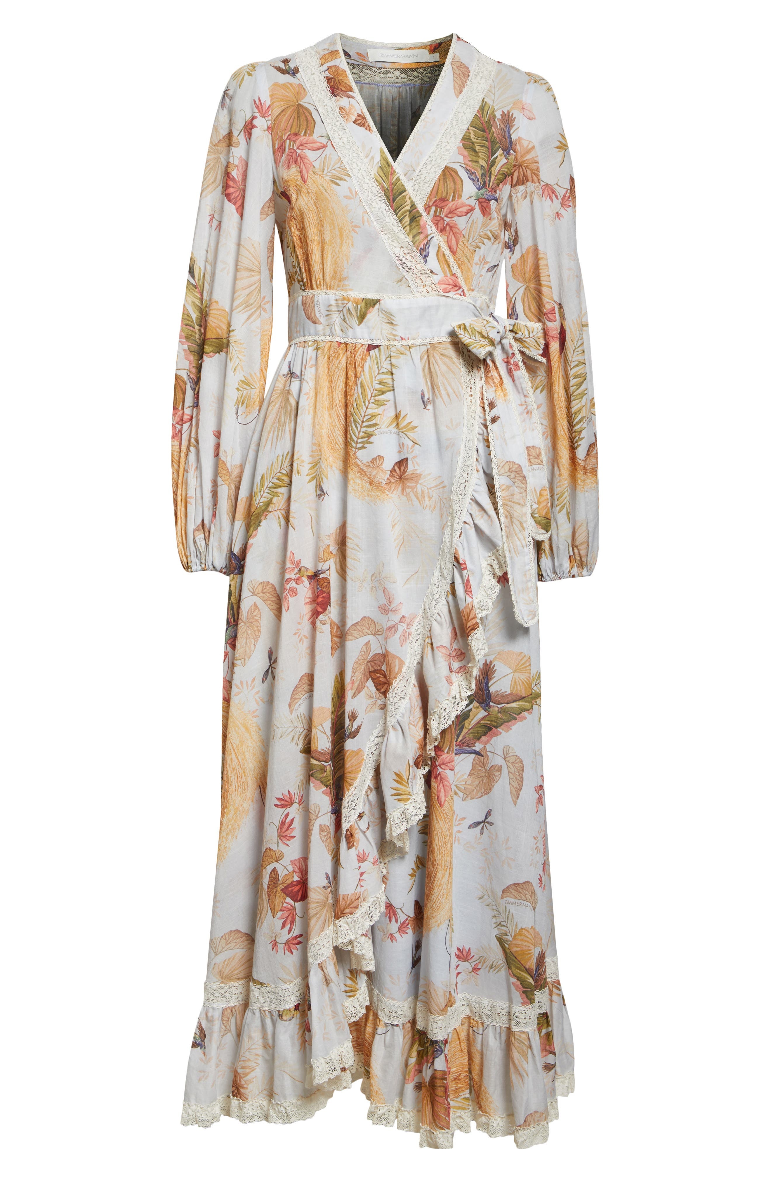 Zimmermann Ascension Frill Lace Trim Floral Long Sleeve Maxi Dress in Light Blue Palm Floral at Nord - 5