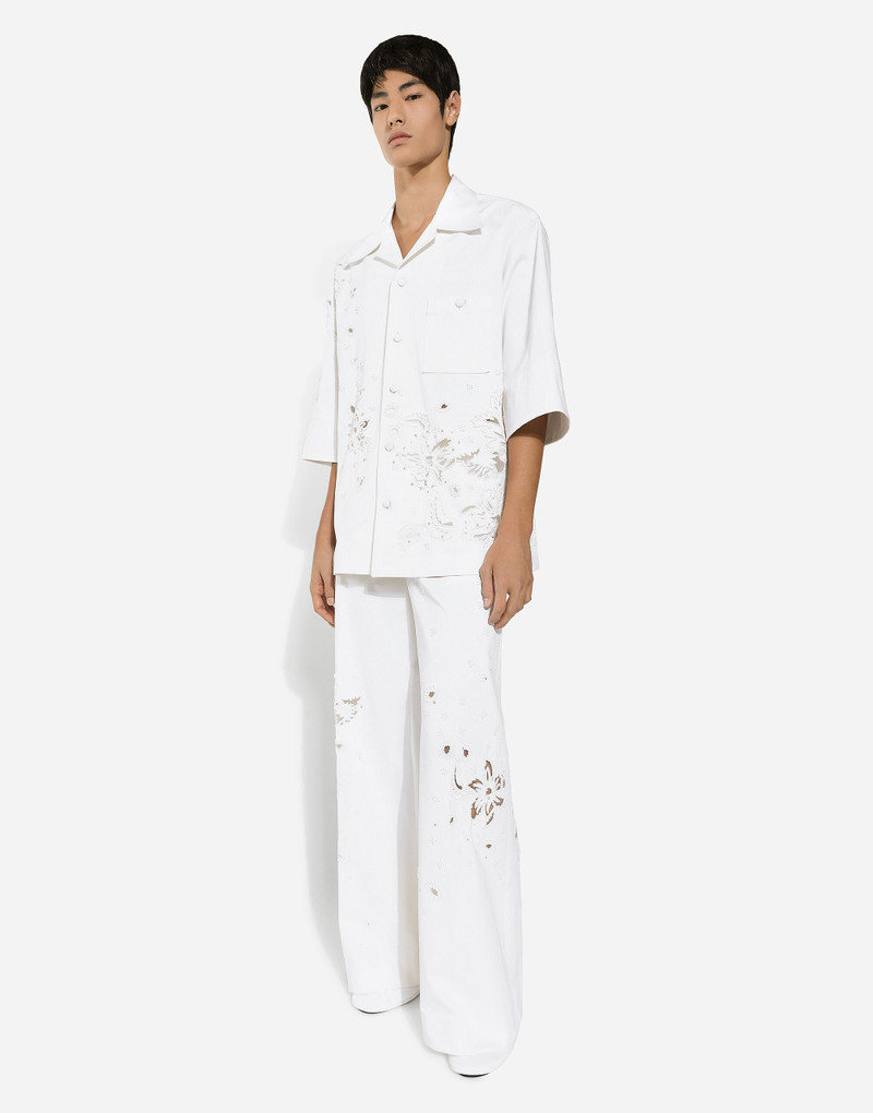 Stretch cotton pants with embroidery 5