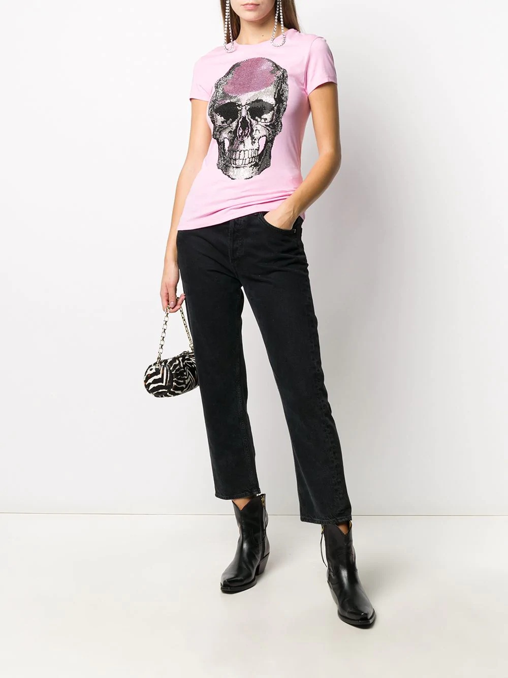 rhinestone-skull jersey t-shirt - 2