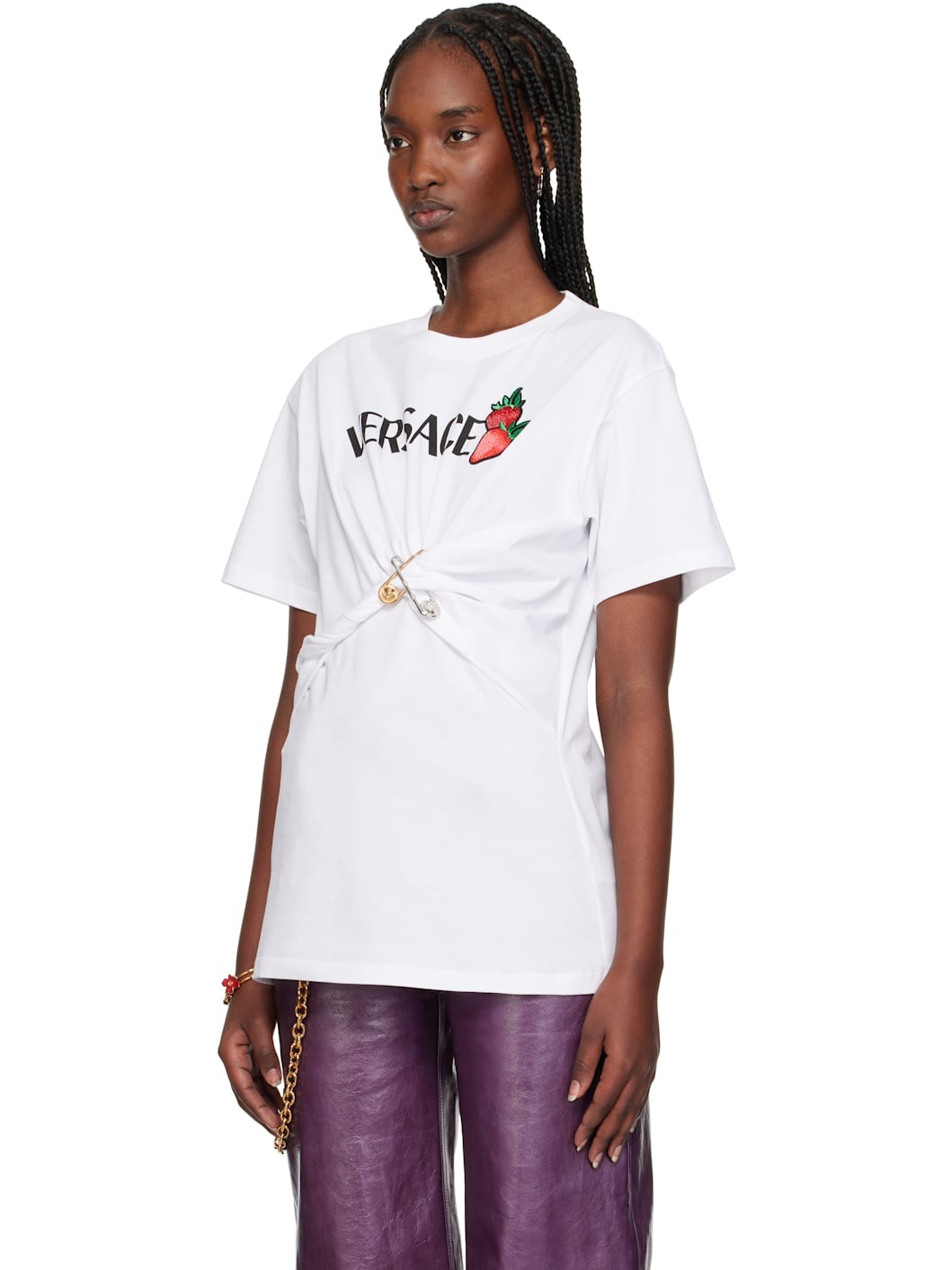 White Embroidered Safety Pin T-shirt - 4