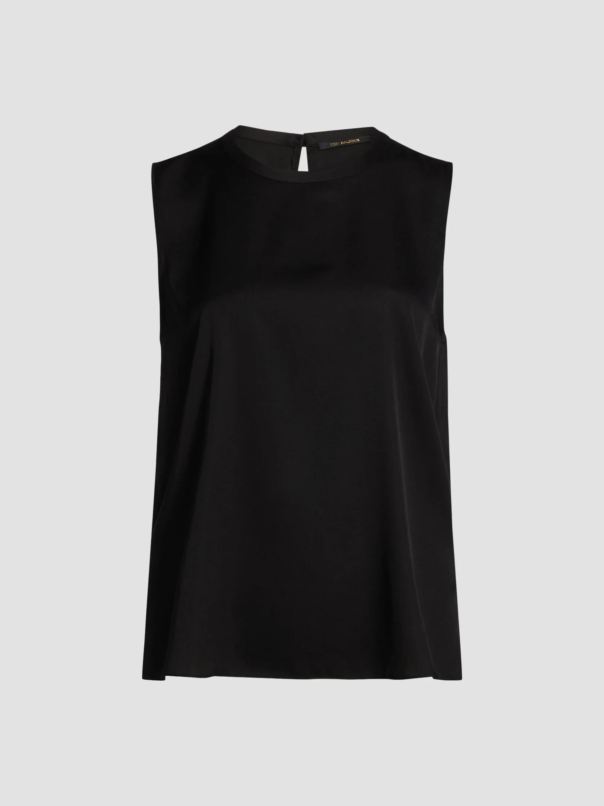 Women's Aura Stretch Silk Crewneck Tank Top - Black - 1