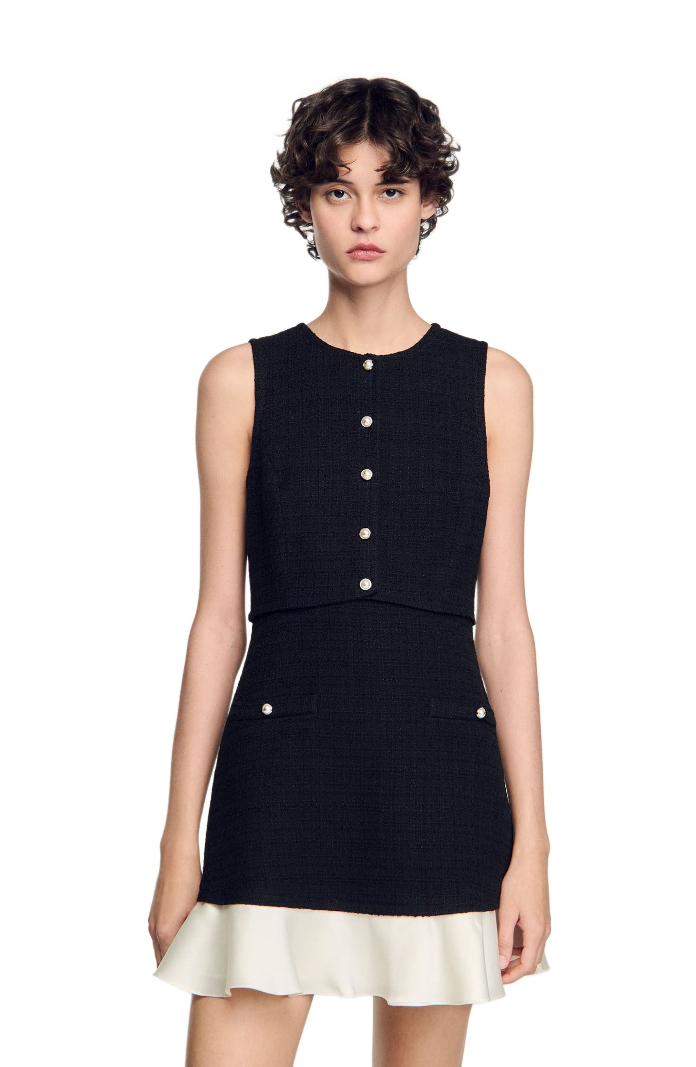 SANDRO Two-tone tweed short dress in Black at Nordstrom - 3