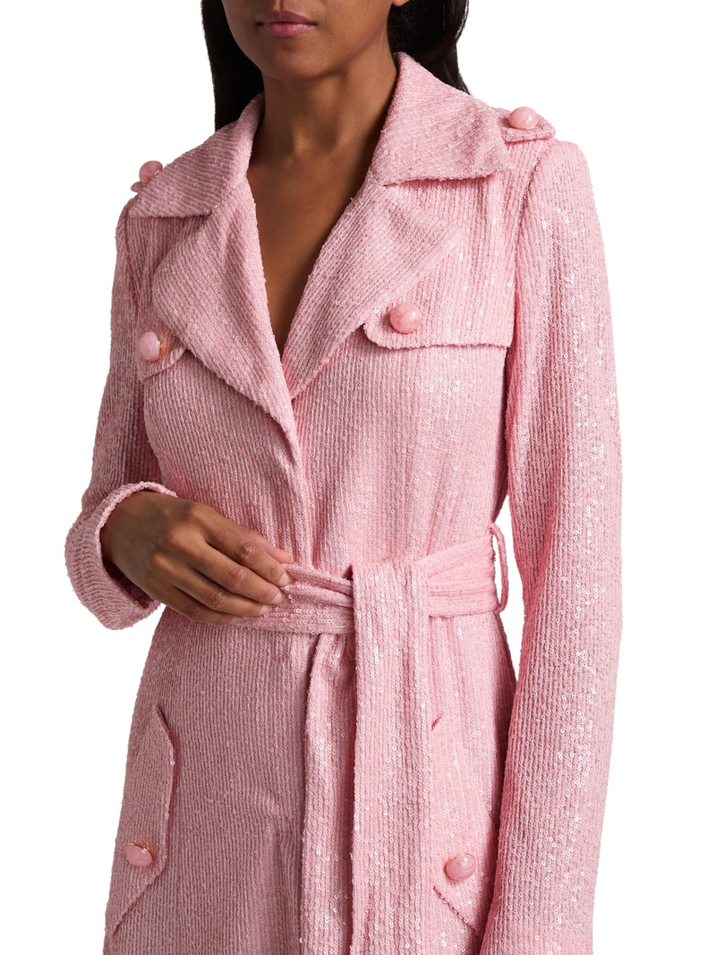 Women's Alpine Sequined Trench Coat - Regular Pink Sequin 6
