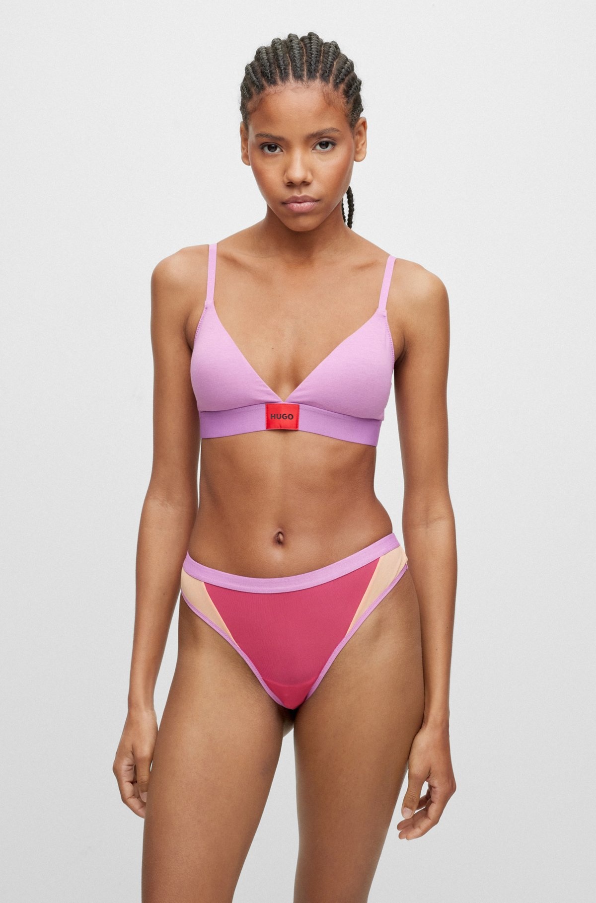STRETCH-COTTON TRIANGLE BRA WITH RED LOGO LABEL - 2