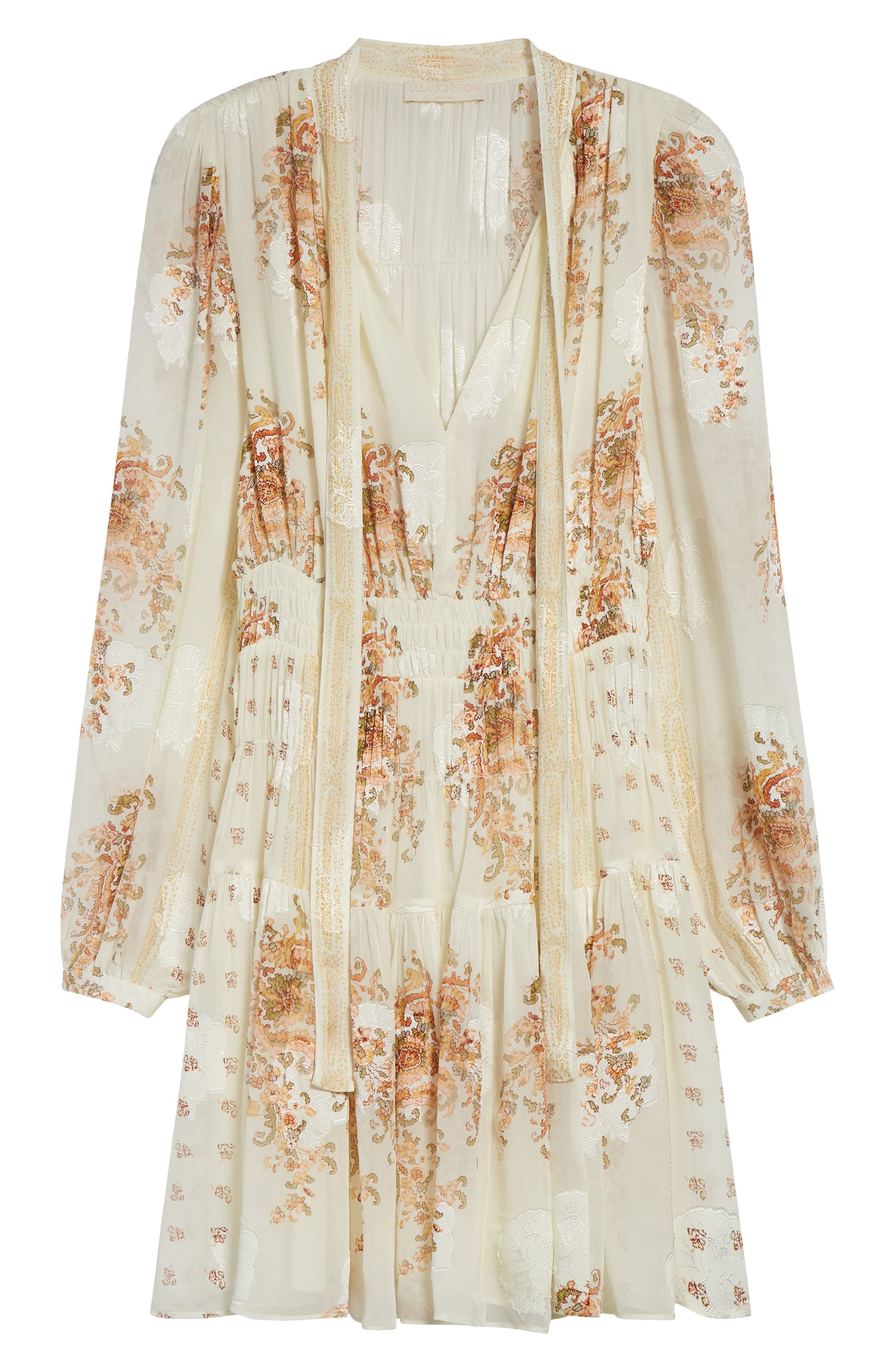 Ulla Johnson Maris Mixed Print Long Sleeve Silk A-Line Dress in Alabaster at Nordstrom - 5