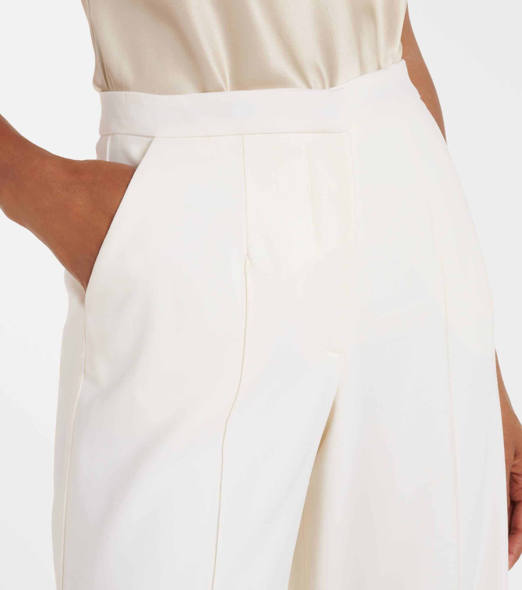 Pleated wool-blend wide-leg pants - 4