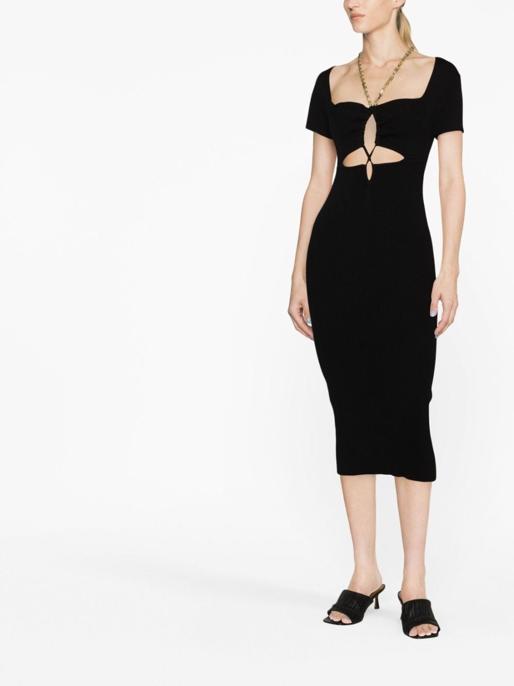 chain-strap cutout ribbed-knit midi dress - 2