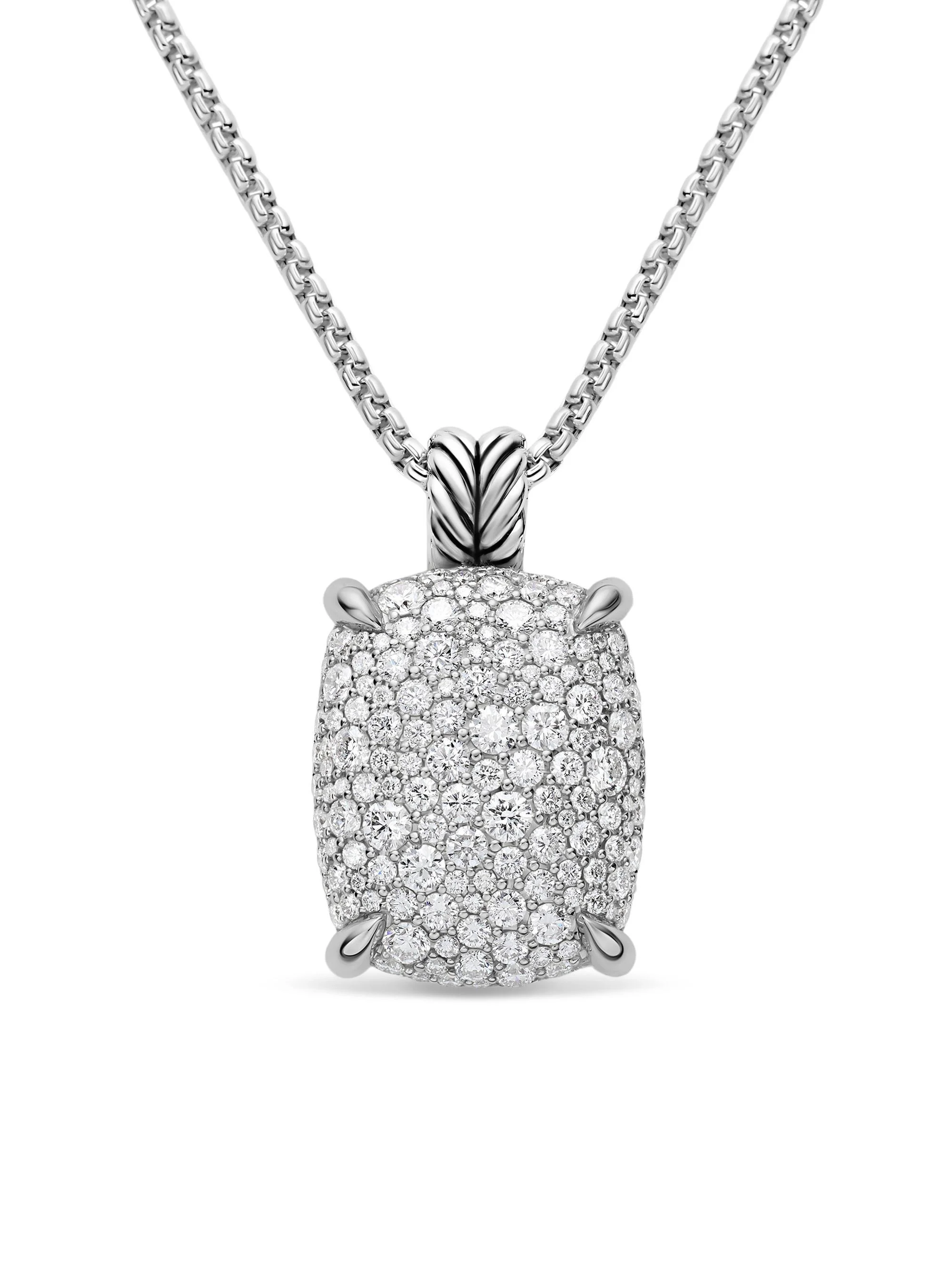Women's Chatelaine Elongated Pendant Necklace in Sterling Silver with Diamonds, 19MM - Diamond - 1