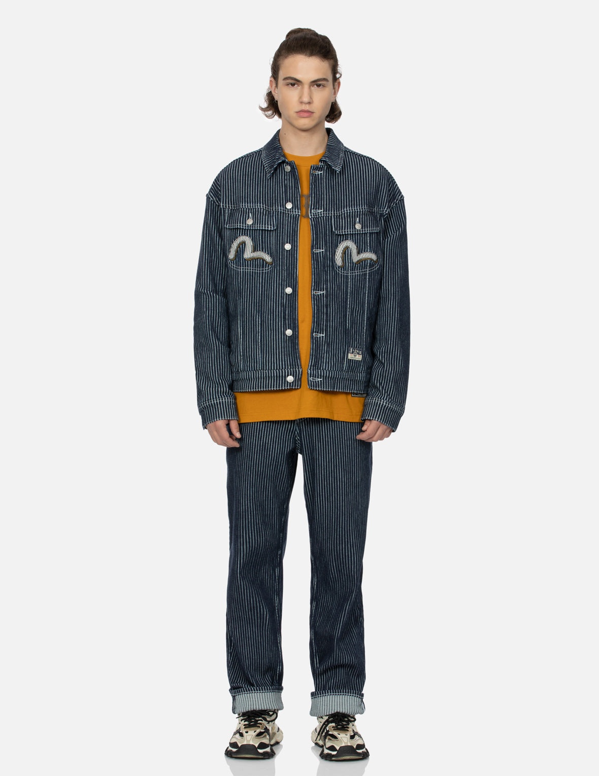 SEAGULL AND WHEEL OF WISDOM PRINT LOOSE FIT DENIM JACKET - 5