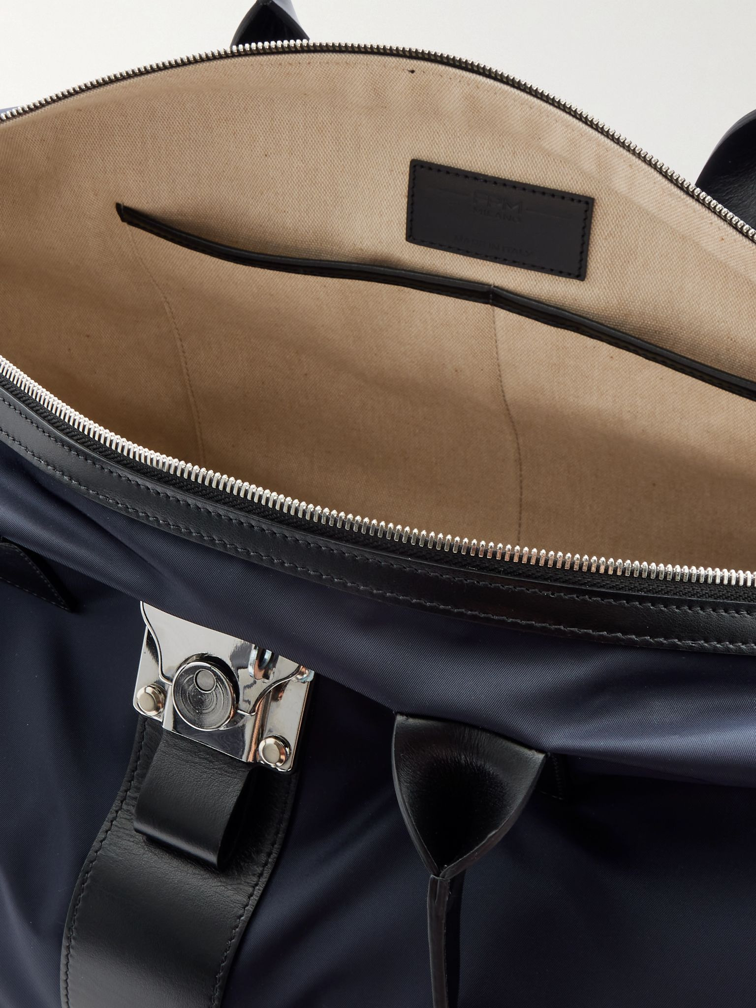 Butterfly Leather-Trimmed Nylon Duffle Bag Black - 5
