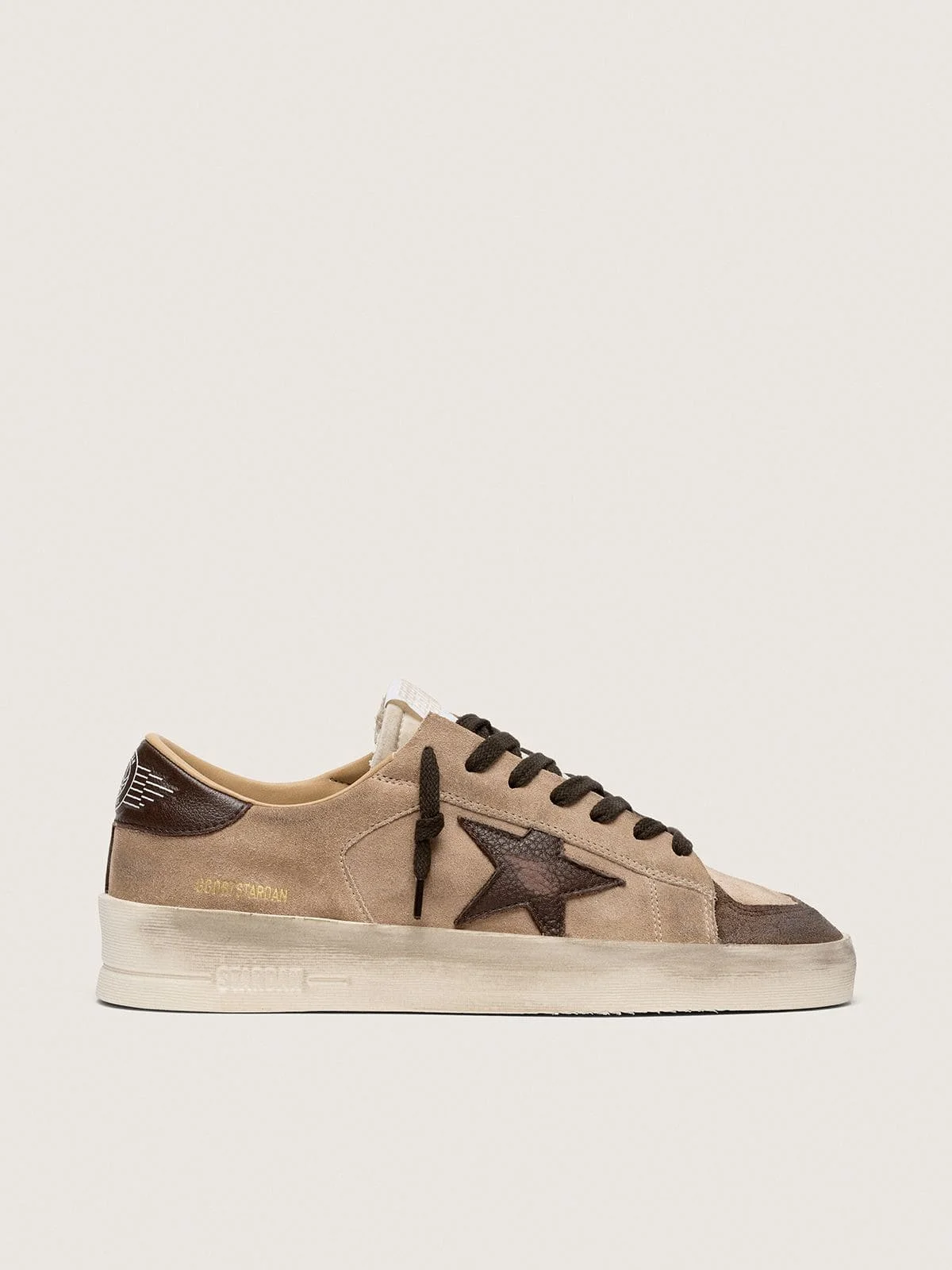 Men’s Stardan in beige suede with brown star and inserts - 1