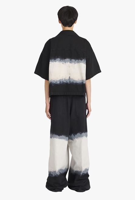 Oversized cotton shirt with black and white tie-dye print - 3