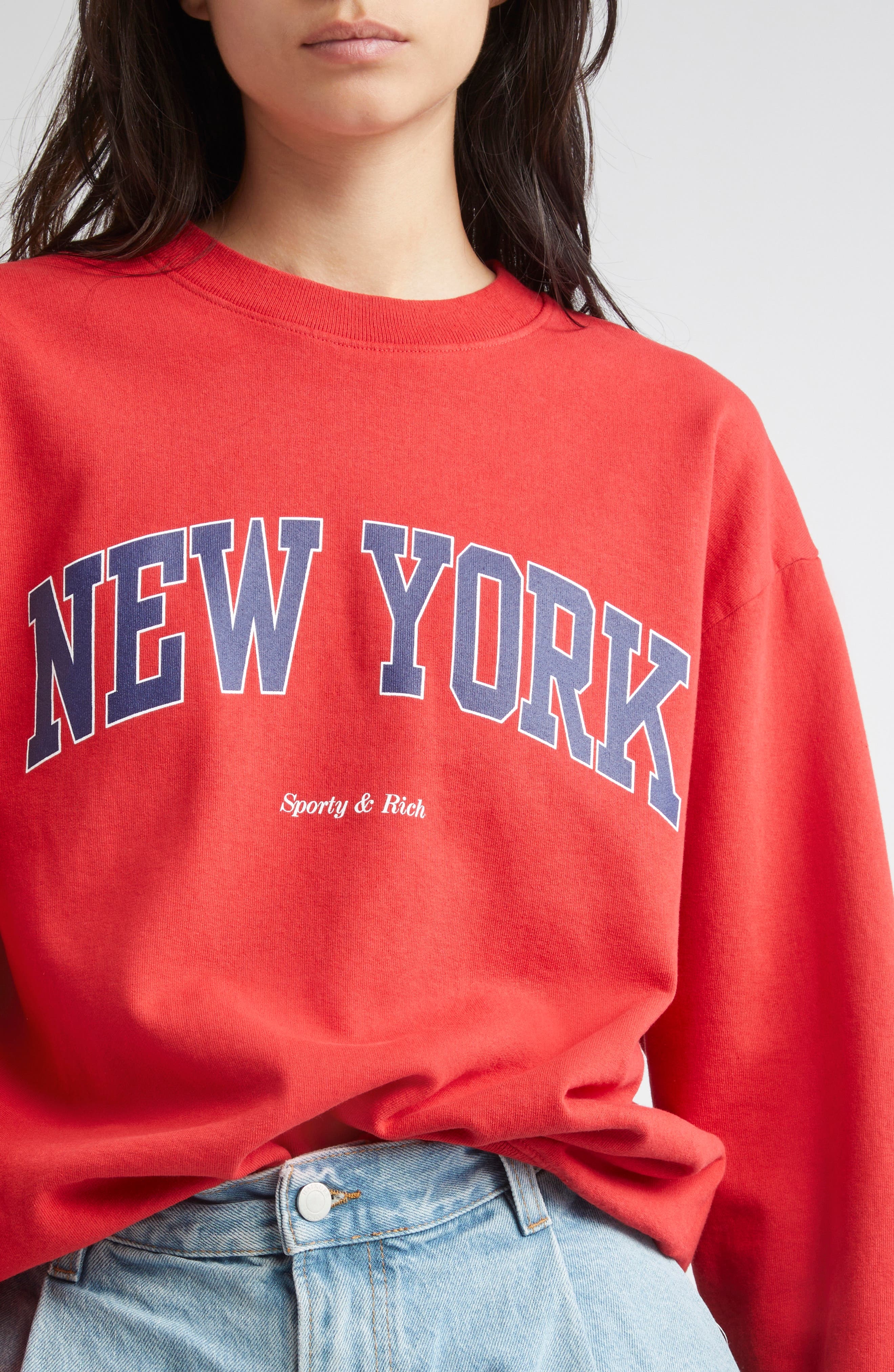 Sporty & Rich New York Ivy Cotton Crewneck Sweatshirt in Ruby at Nordstrom - 5