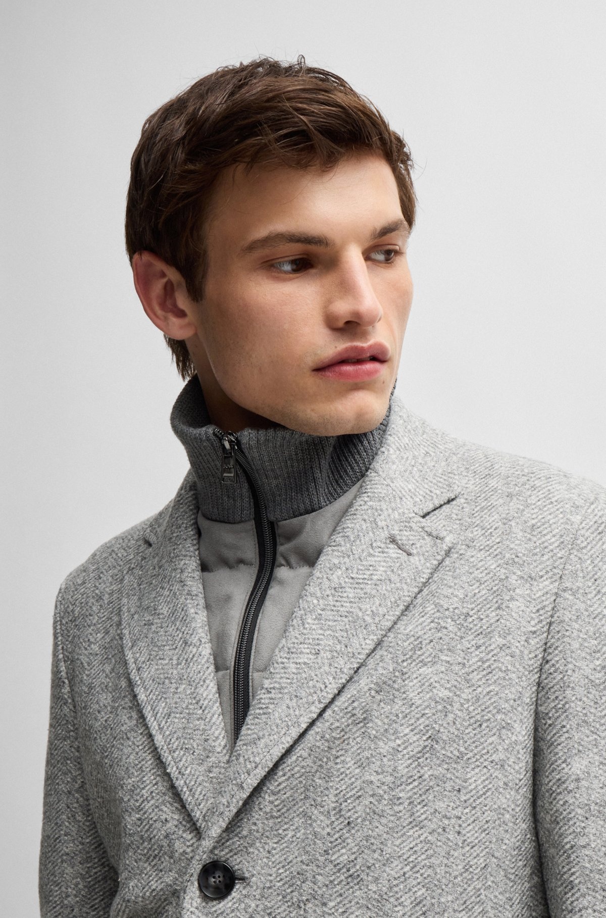 HERRINGBONE SLIM-FIT COAT WITH DETACHABLE ZIP-UP INNER - 3