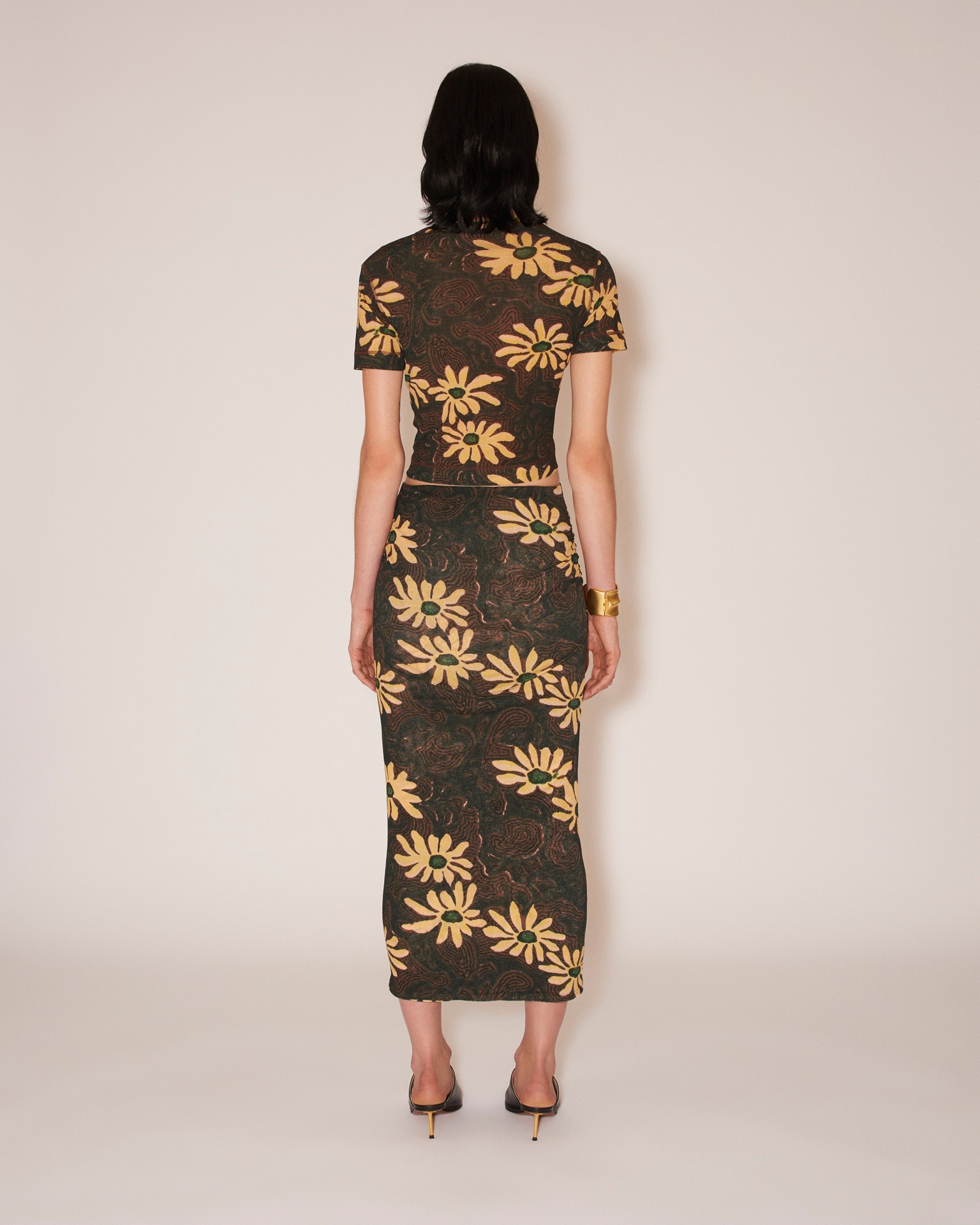 SIBI - Mesh-jersey floral skirt - Black - 4