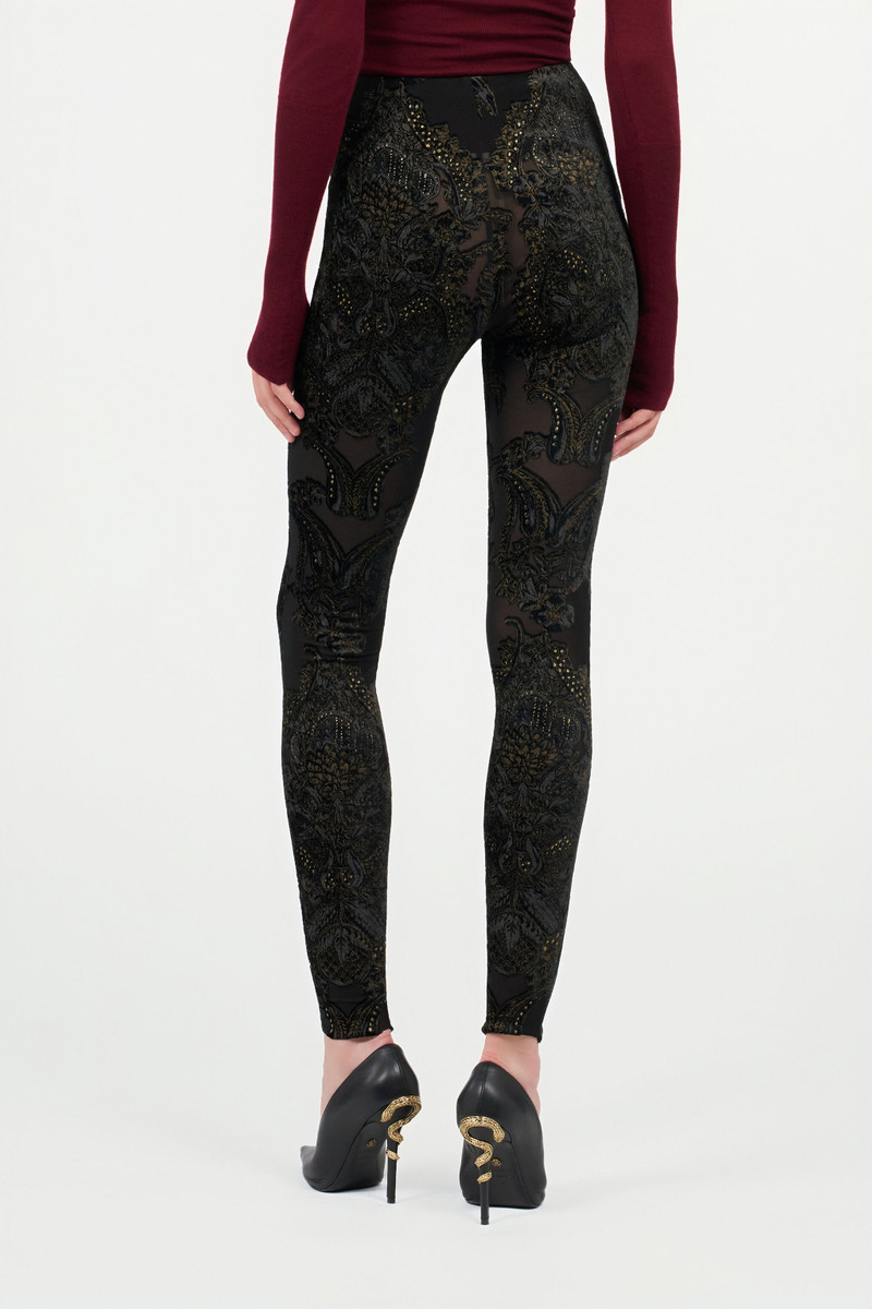 Devoré chenille leggings with ornamental print 4