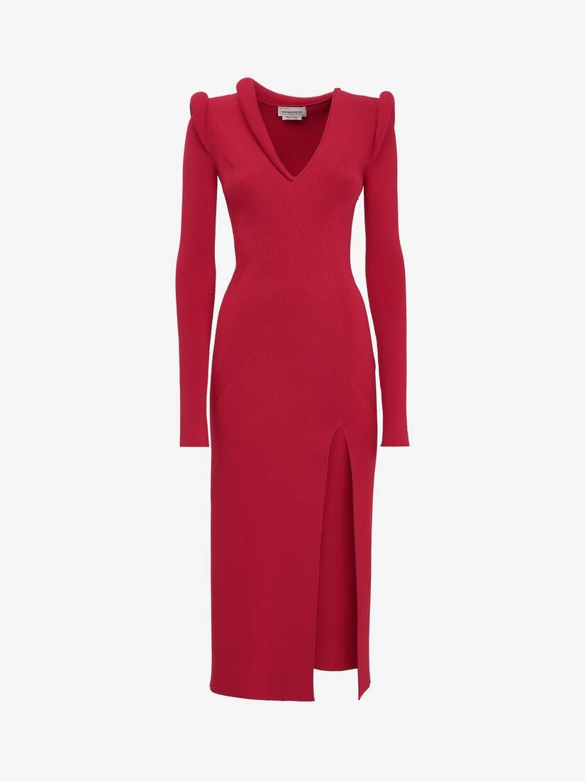 Women's Ribbed-knit Midi Dress in Welsh Red - 1