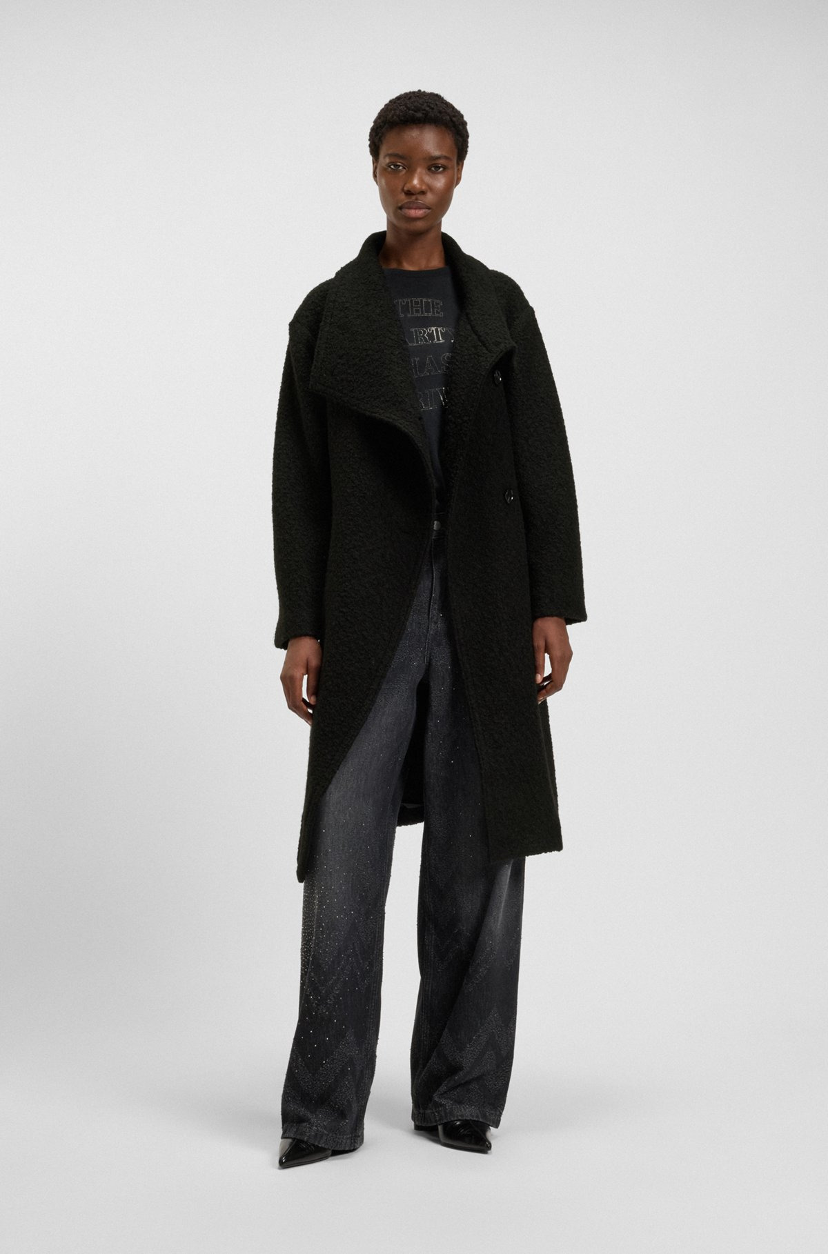 BOUCLÉ COAT WITH BELT AND STAND COLLAR - 3