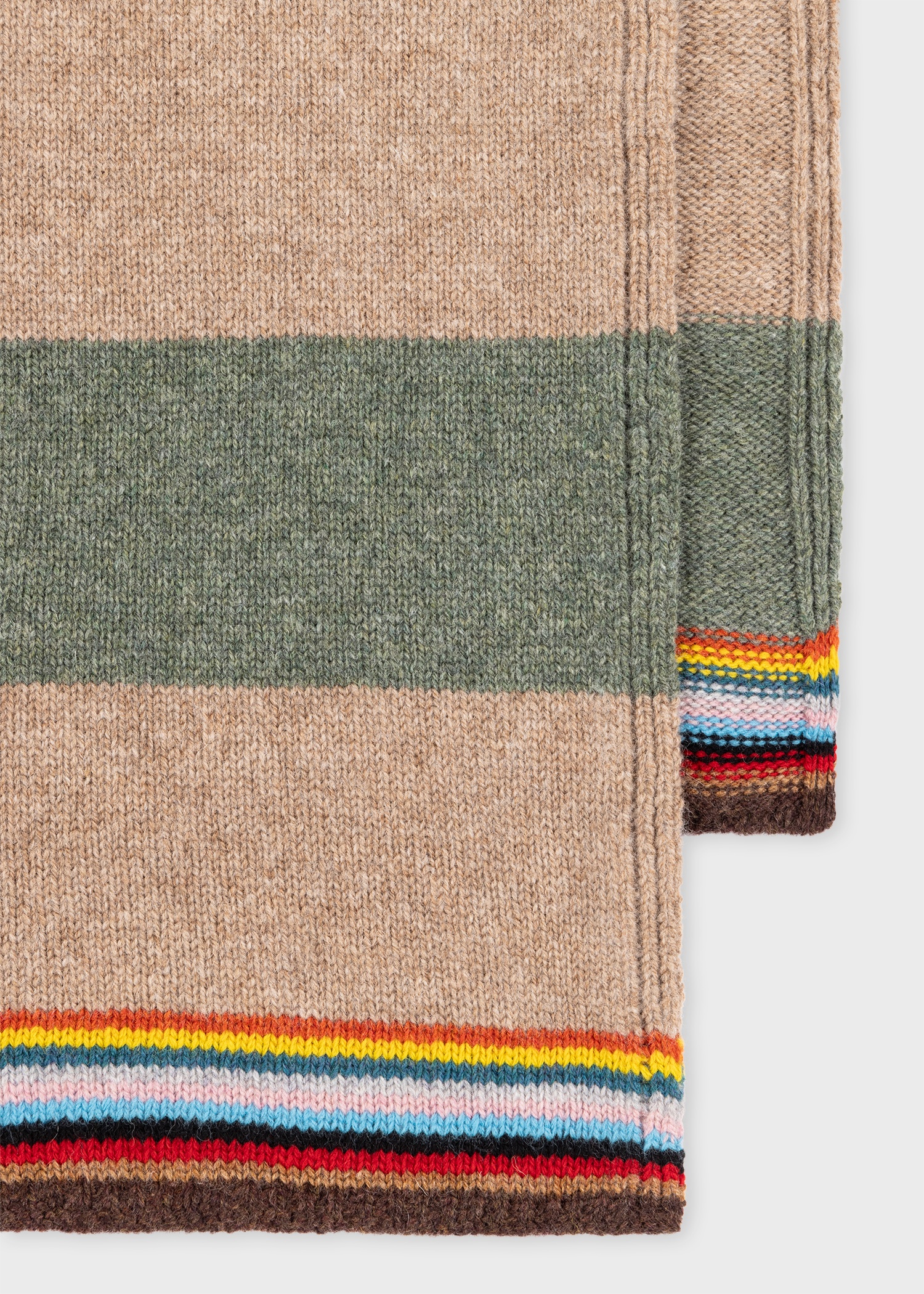 Khaki And Tan Block Stripe Scarf with 'Signature Stripe' Trim - 2