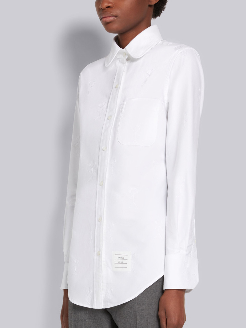 Thom Browne White Oxford Tonal Mrs. Thom Icon Satin Stitch Half Drop Embroidery Classic Round Collar Shirt outlook