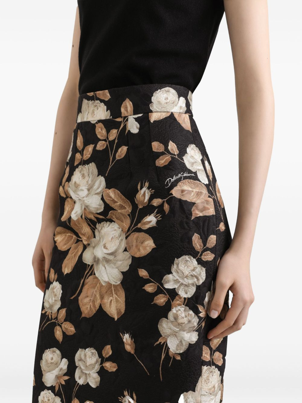 rose-print midi pencil skirt - 4