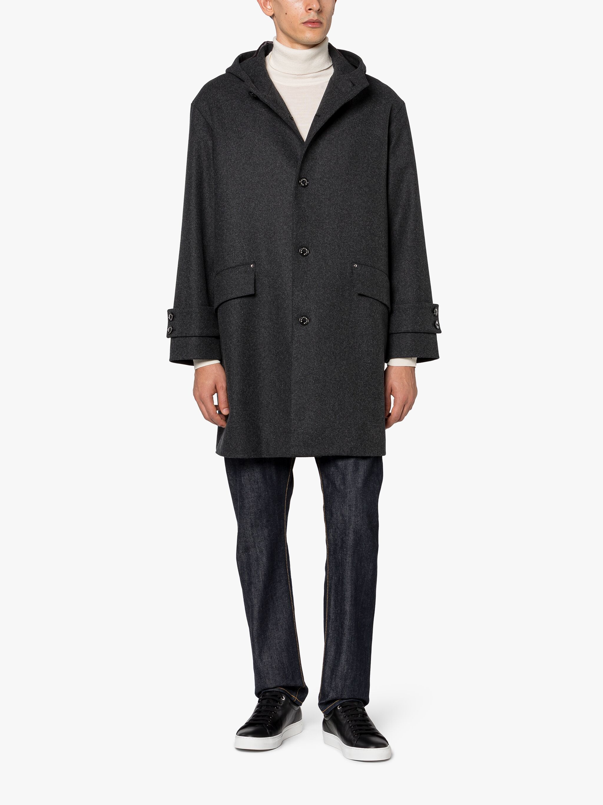 HUMBIE HOOD CHARCOAL WOOL OVERCOAT - 2