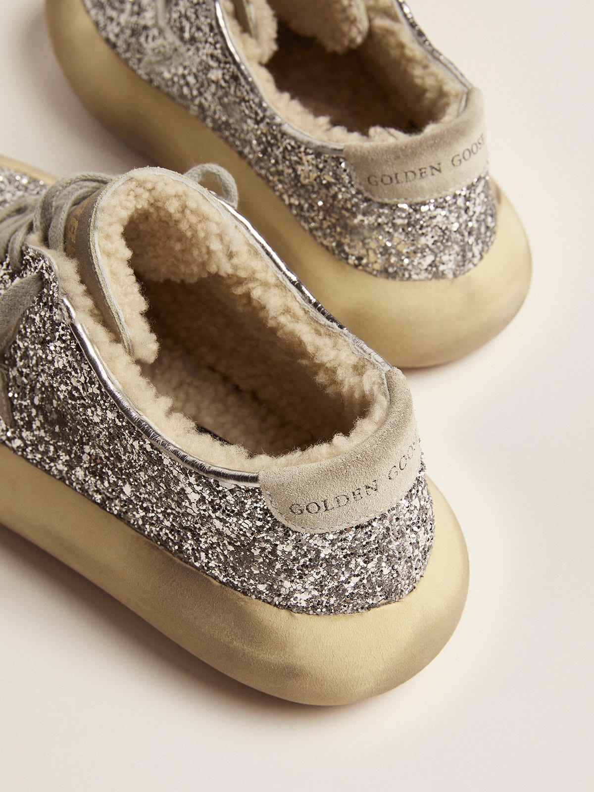 Women's Space-Star shoes in silver glitter with shearling lining - 5