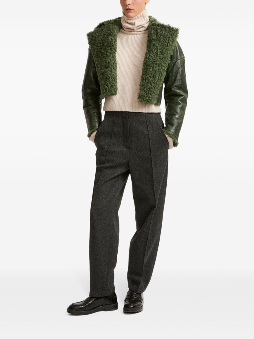 patent-merino cropped biker jacket - 2