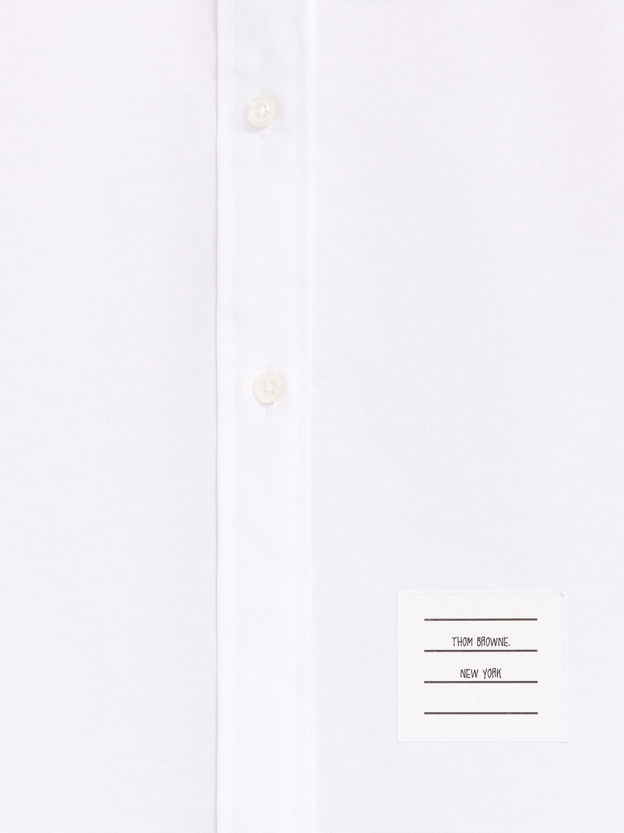 White Cotton Oxford Grosgrain Belt Long Sleeve Below the Knee Tonal 4-Bar Shirtdress - 5