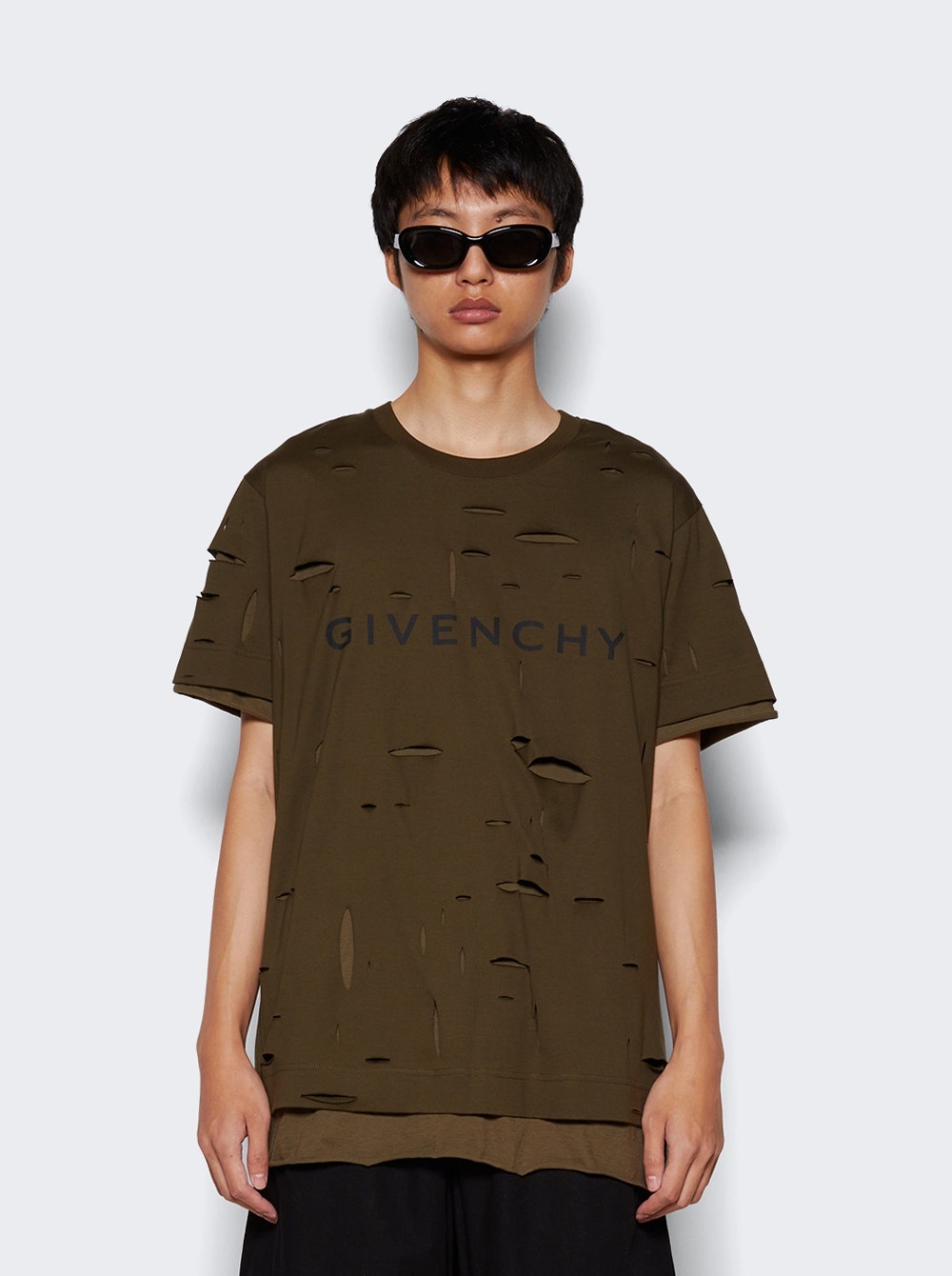 Givenchy Destroyed Layered T-Shirt Khaki | thewebster