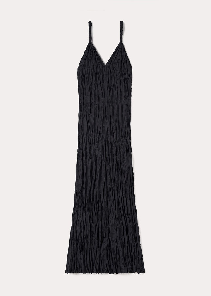 Twist-strap crinkled silk dress black - 1