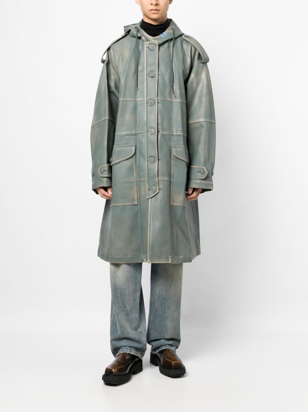 faux-leather hooded coat - 2
