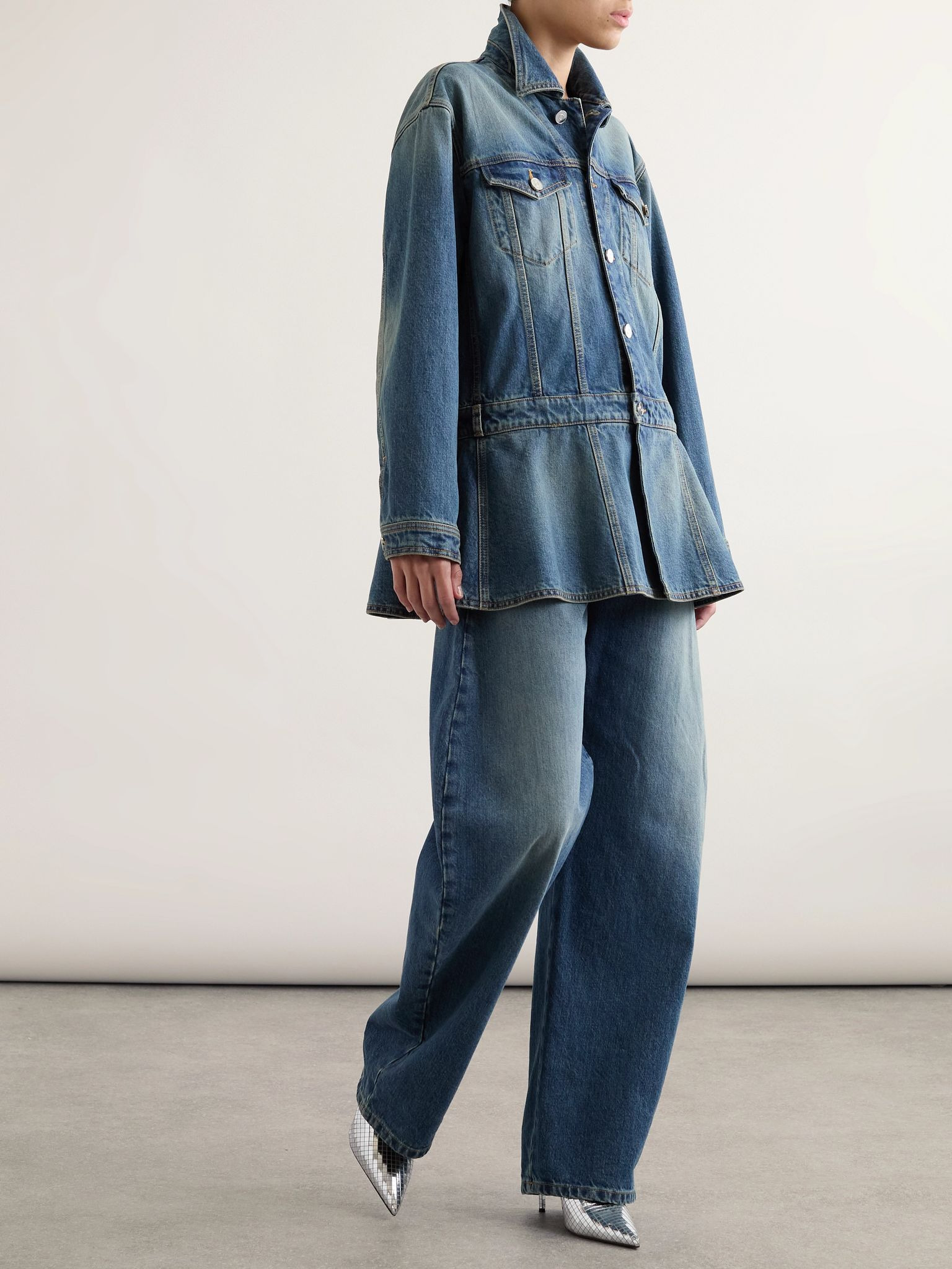Belted denim peplum jacket Blue - 2