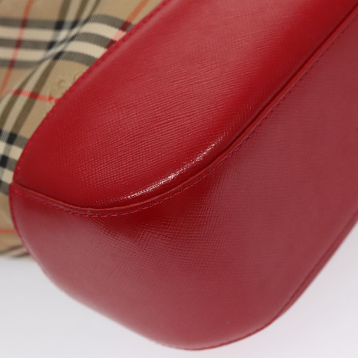 Burberry Nova Check Hand Bag Canvas Leather Beige Red Gold - 14