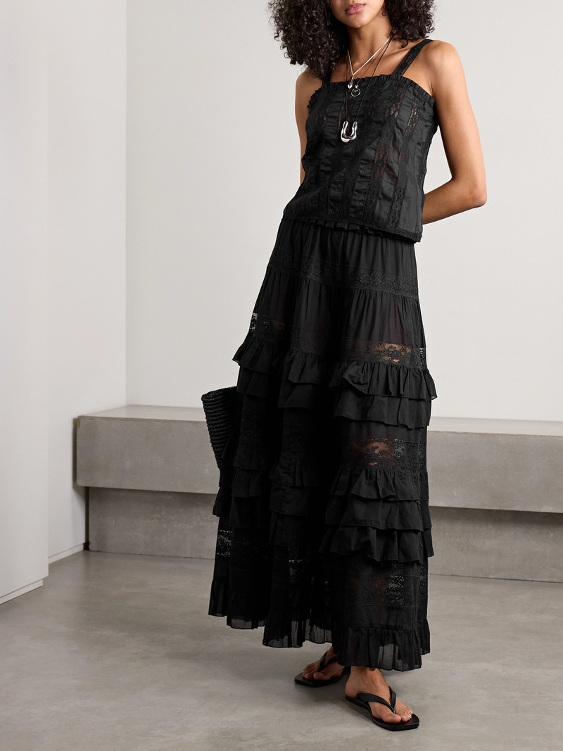 LORETTA CAPONI Radda Ruffled Paneled Cotton-voile And Lace Top outlook