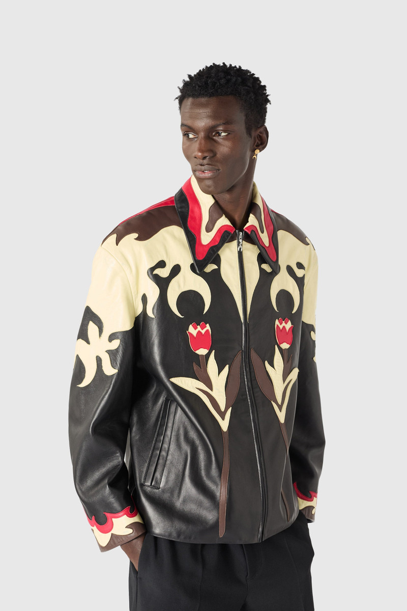 Marine Serre LEATHER BLOUSON WITH FLORAL PATCHES outlook