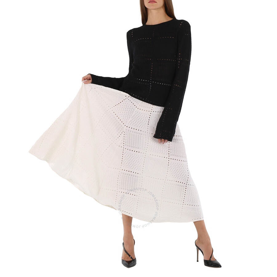 Chloe Ladies Cloudy White Full Kniited Midi Skirt, Size Medium - 6