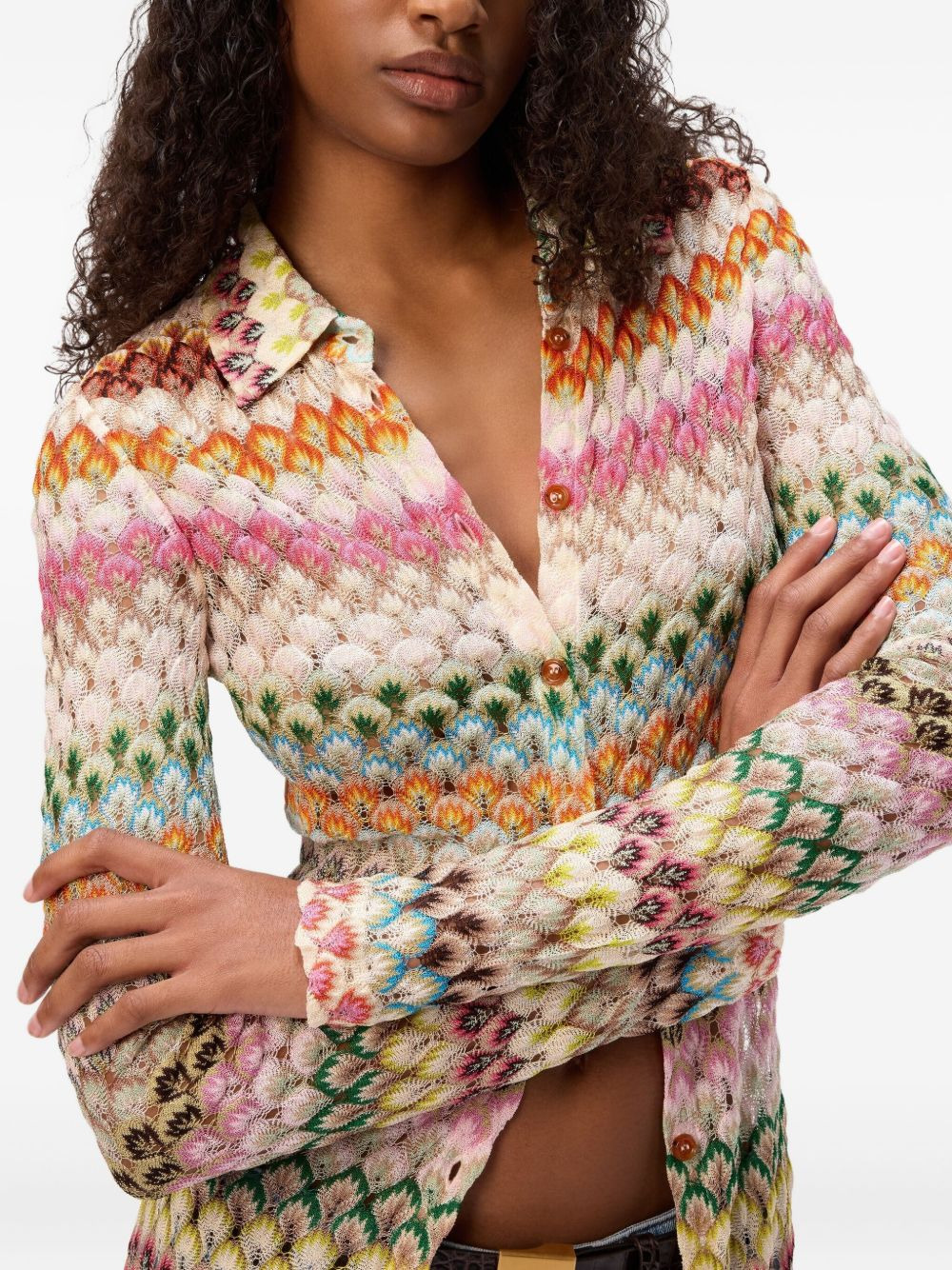 intarsia-knit polo-collar cardigan - 4