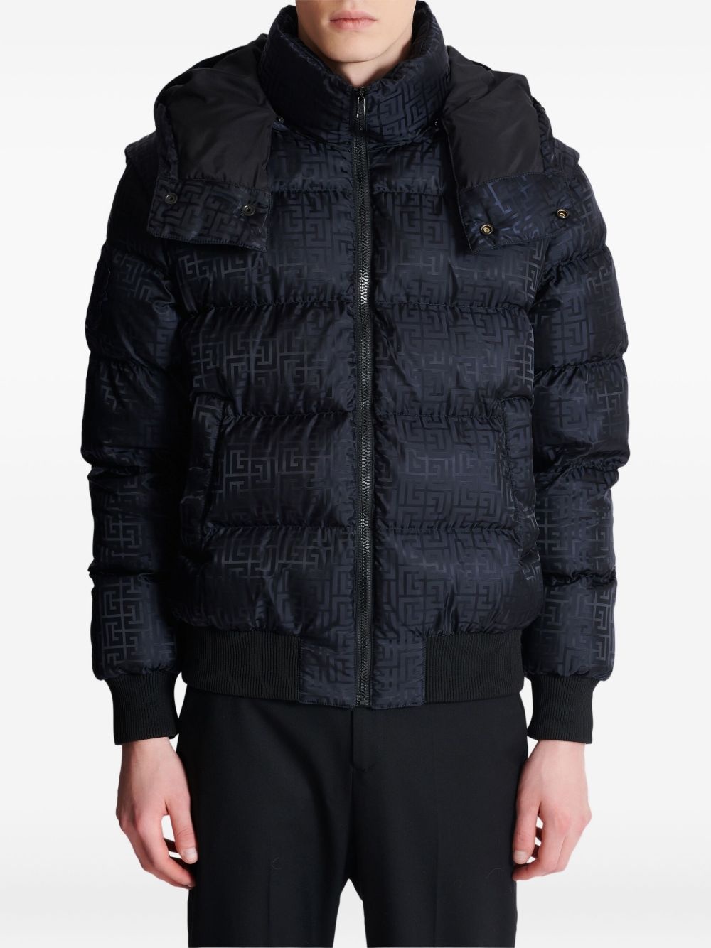 monogram-jacquard padded jacket - 3